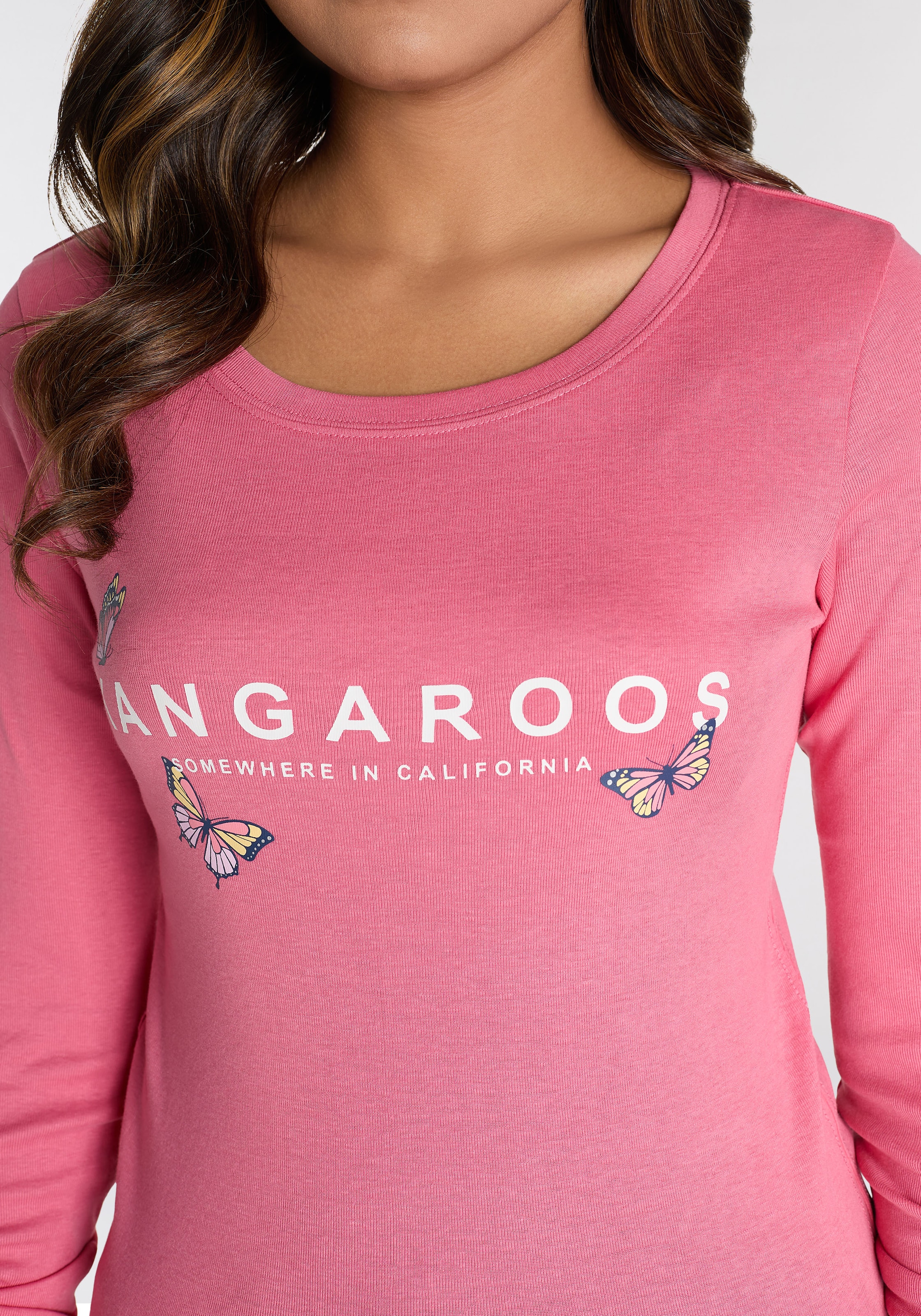 KangaROOS Langarmshirt, mit Logodruck & Ärmeln zum krempeln - NEUE FARBEN