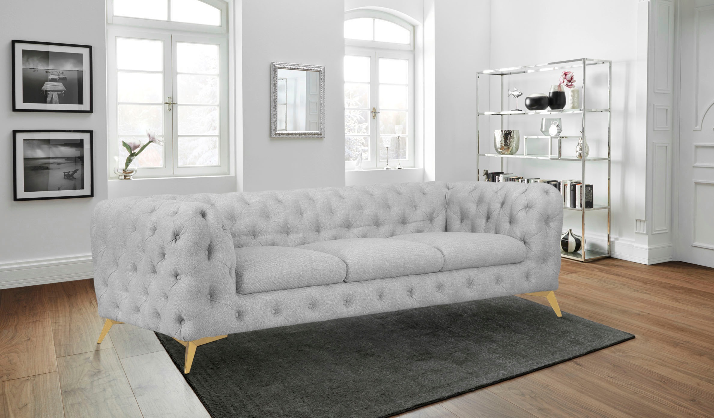 Leonique Chesterfield-Sofa »Glynis«, aufwändige Knopfheftung, moderne Chesterfield Optik, Fussfarbe wählbar