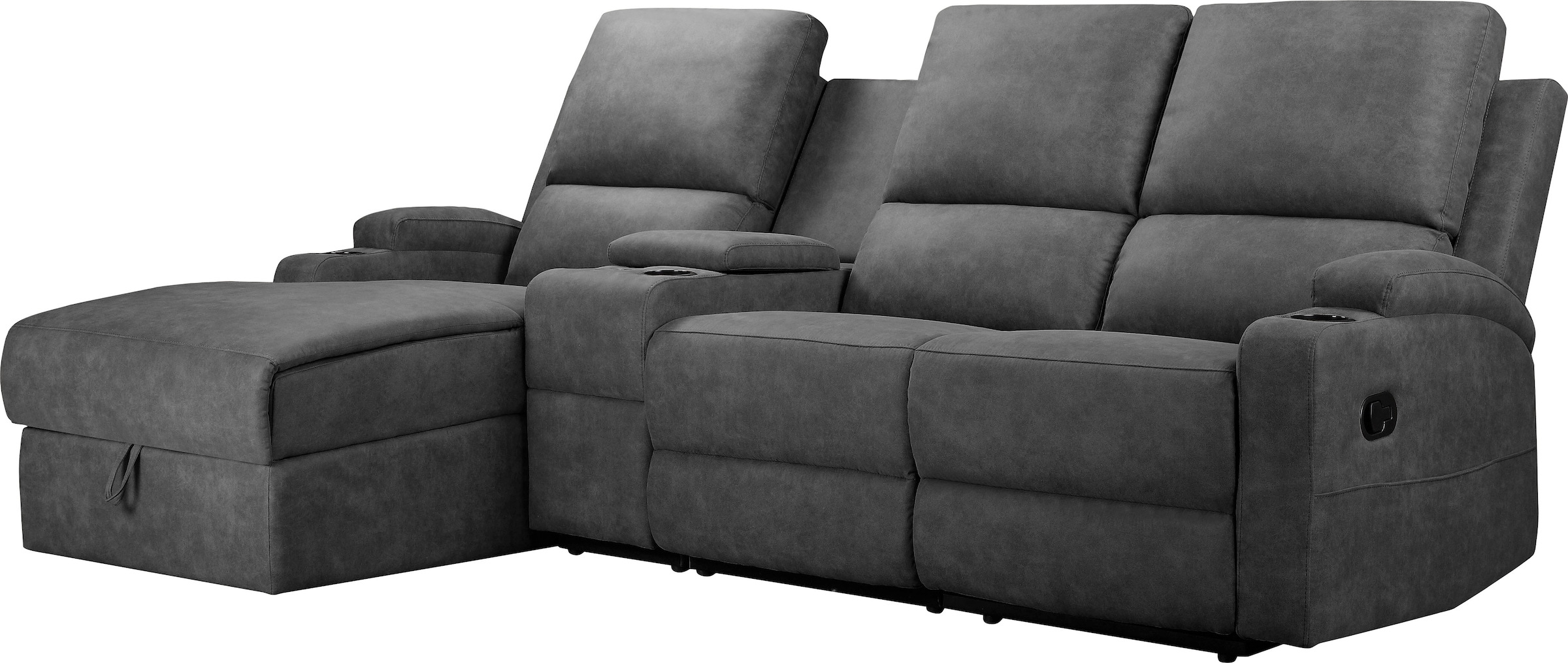 Home affaire Ecksofa »NAPORI Multimediasofa, 3er Kinosessel XXL, L-Form, 3 Bezugsstoffe«, Kinosofa mit Relaxfunktion, Getränkehalter, Staufach und Staukasten