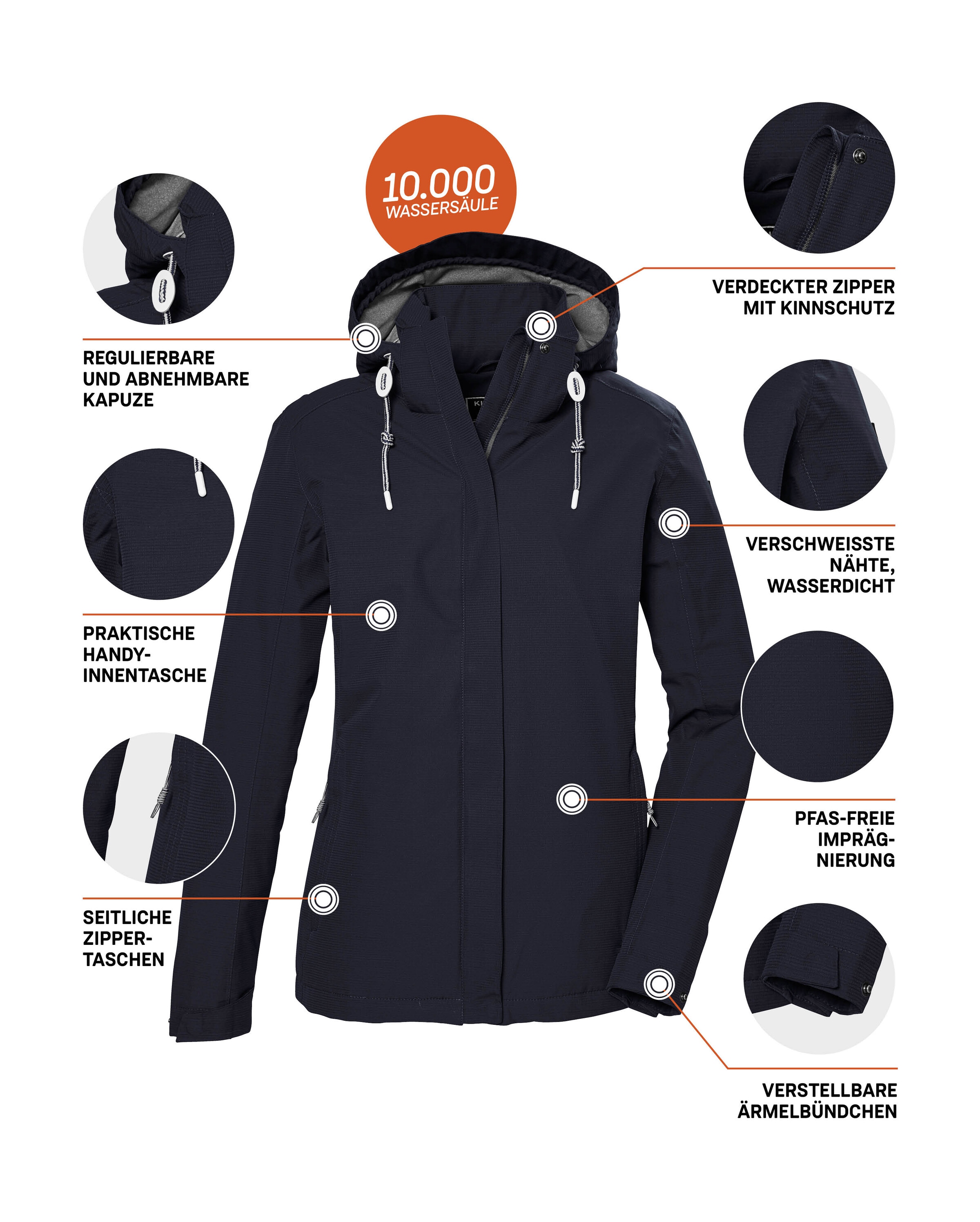 Killtec Outdoorjacke »KOS 61 WMN JCKT«, Funktionsjacke: wasser- und winddicht, atmungsaktiv, abnehmbare Kapuze