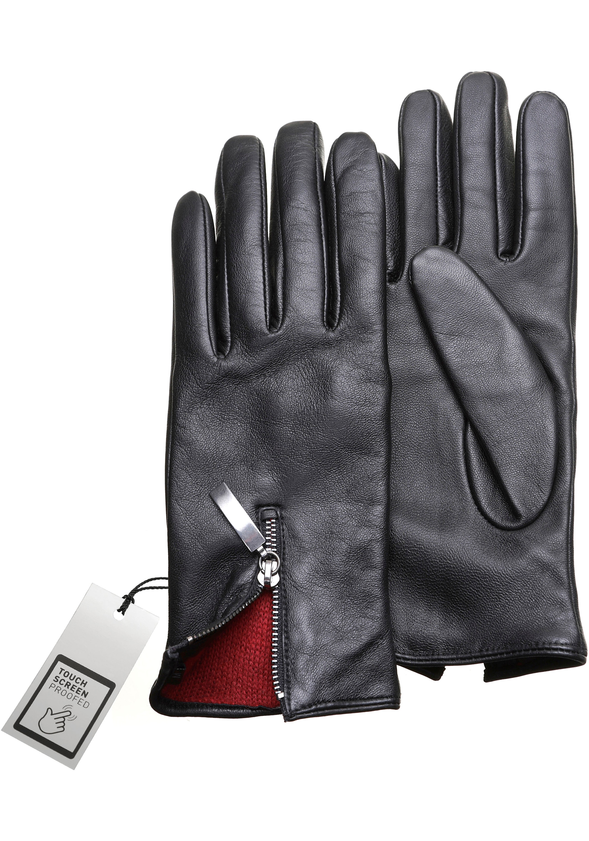 online PEARLWOOD Lederhandschuhe, mit Glattleder, bestellen Zipper auf Jelmoli-Versand Handrücken farbigem dem Innenfutter, |