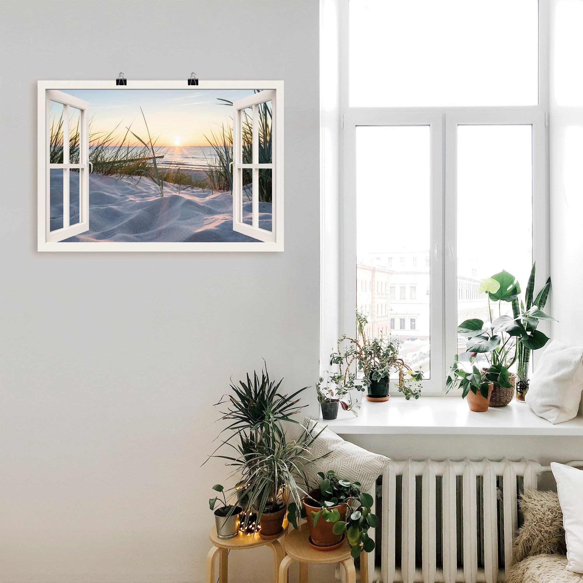Artland Wandbild »Ostseestrand durchs Fenster«, Meer Bilder, (1 St.), als Alubild, Outdoorbild, Leinwandbild, Poster, Wandaufkleber