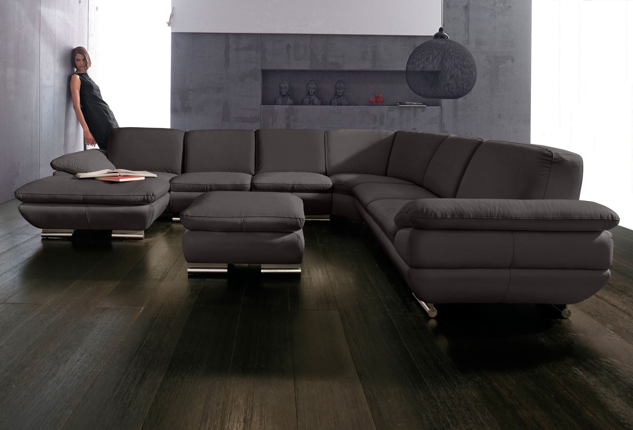 CALIA ITALIA Wohnlandschaft »Glamour, italienische Designwohnlandschaft, extrakomfortabel bequem«, für mehr Sitzkomfort, hochwertiger Lederbezug, U-Form, Designfuss