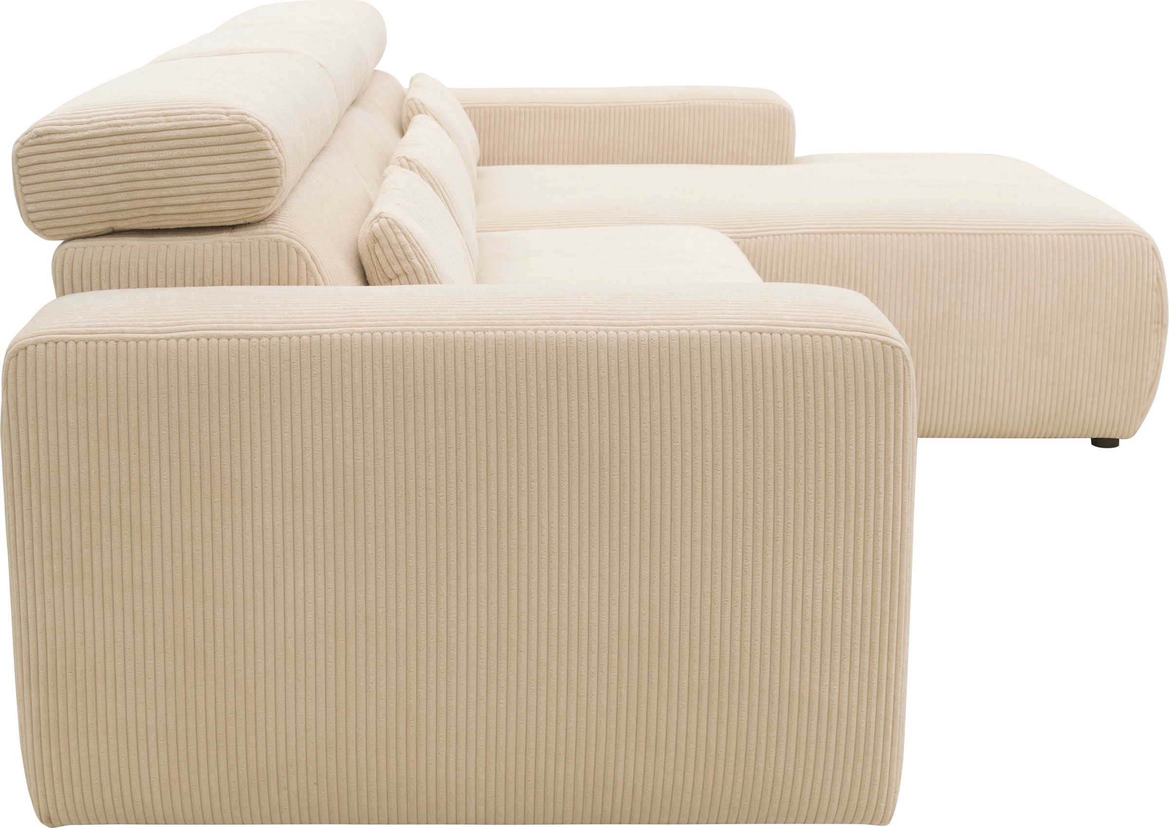 DOMO collection Ecksofa »Brandon B/T: 289/177 cm, belastbar bis 140kg/ Sitz, L-Form«, mit Sitztiefenverstellung, Cord, creme