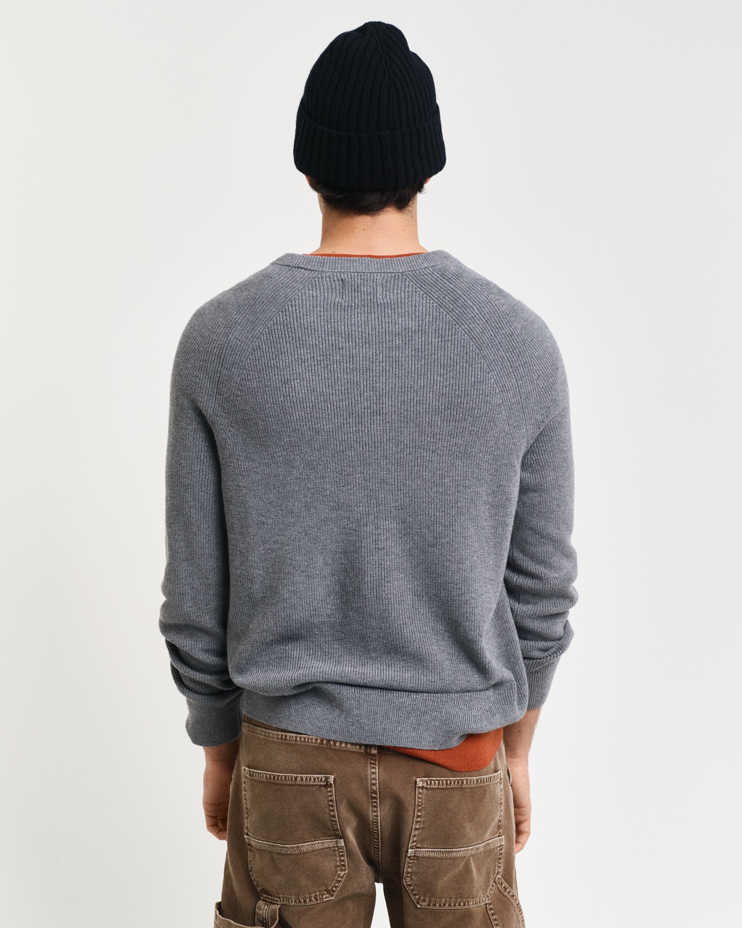 Gant Rundhalspullover »COTTON WOOL RIB C-NECK«, Rippstrickstruktur