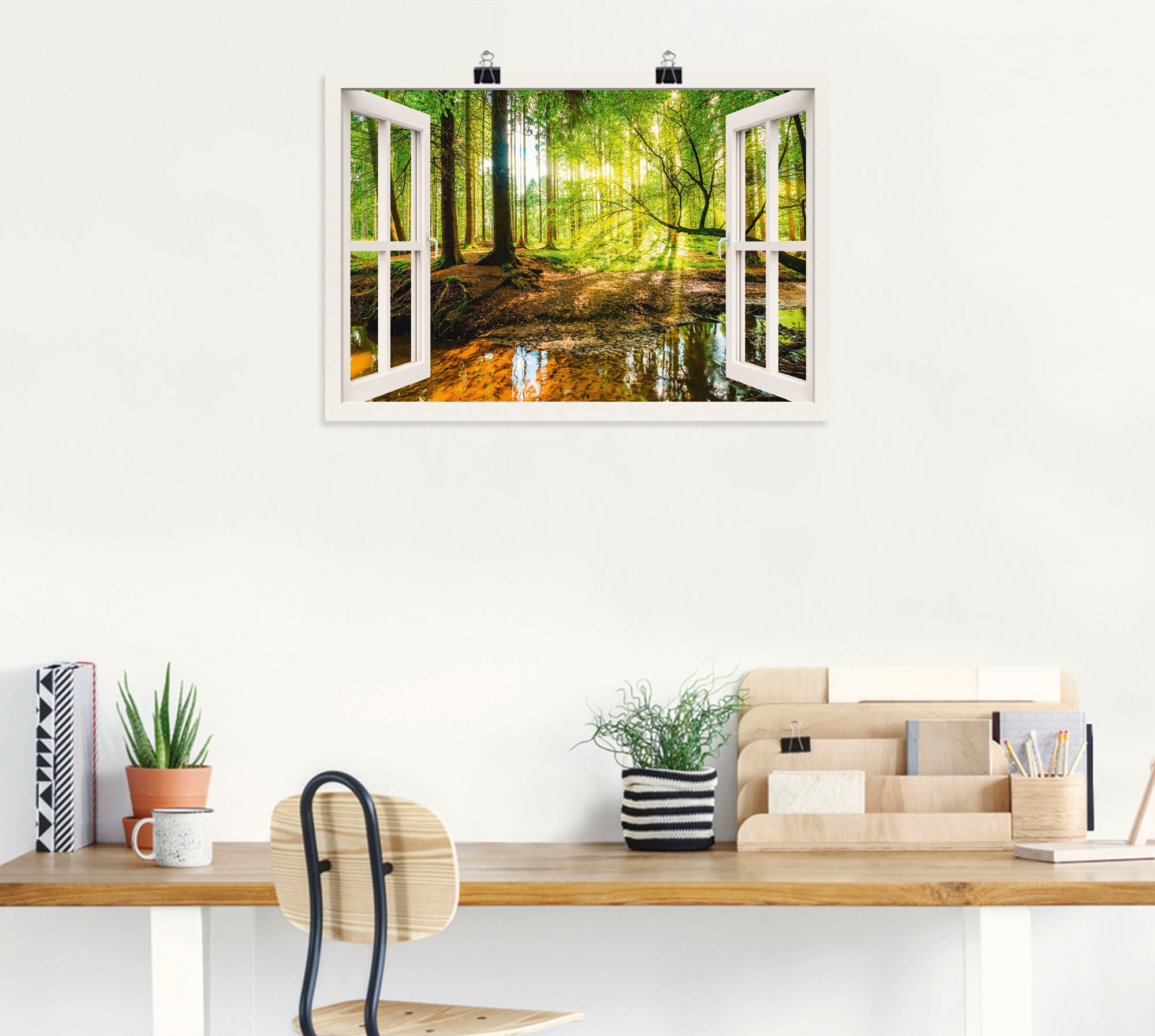 Wandbild »Fensterblick mit Wald, Poster, shoppen Jelmoli-Versand verschied. in Bach«, Grössen St.), Wald Leinwandbild, Wandaufkleber als | Artland - (1 online