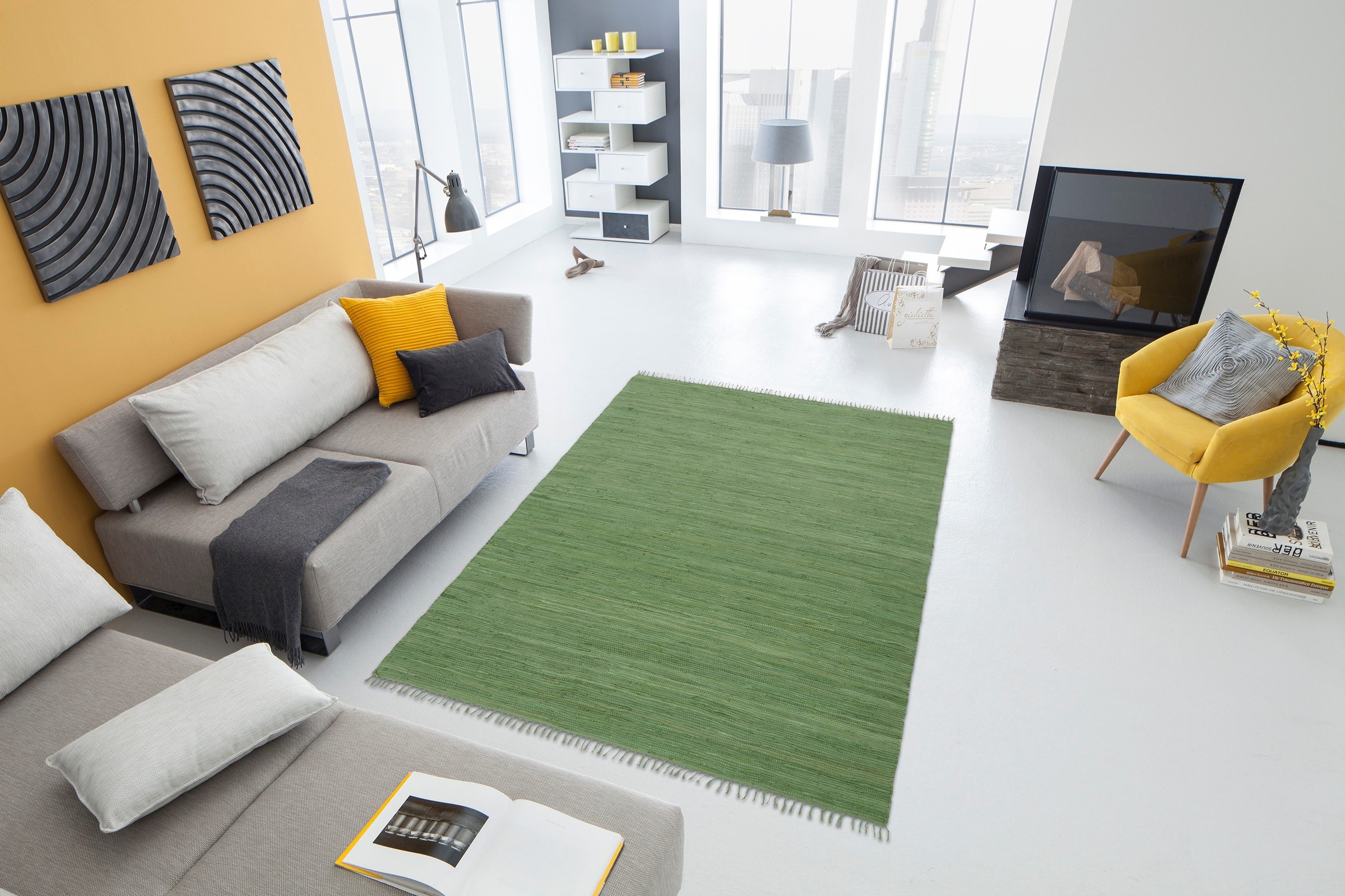 Home affaire Teppich »Handweb Uni«, rechteckig, Wendeteppich, reine Baumwolle, handgewebt, Uni-Farben, mit Fransen
