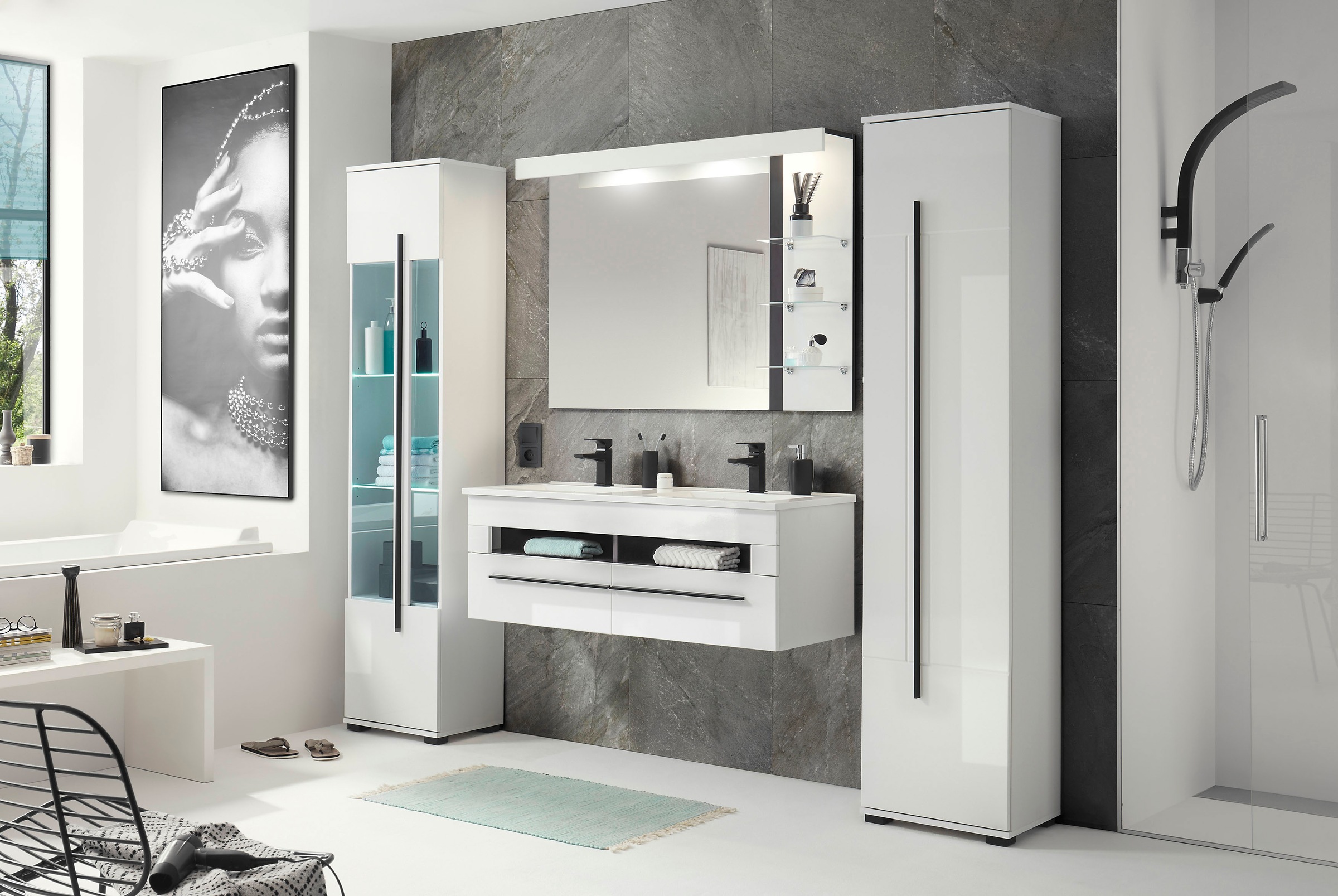 INOSIGN Waschtisch »Cantara, Waschtisch inkl. Waschbecken, modernes Design«, mit schwarzen Griffen, ausreichend Stauraum