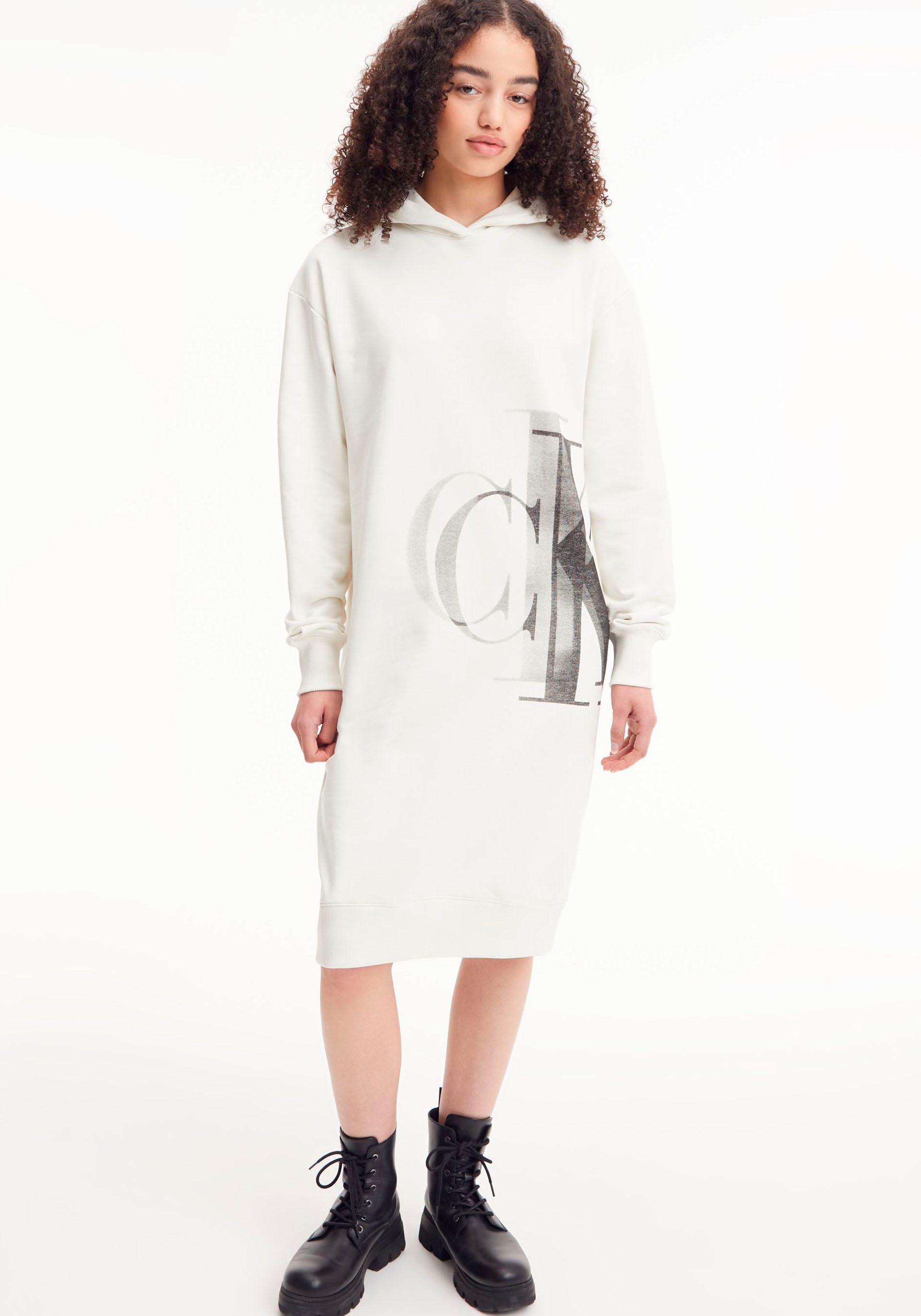 Calvin Klein Jeans Sweatkleid vorne Monogramm-Print mit DRESS«, kaufen HOODIE online CK | Jelmoli-Versand Calvin »LIGHTBOX Klein grossem