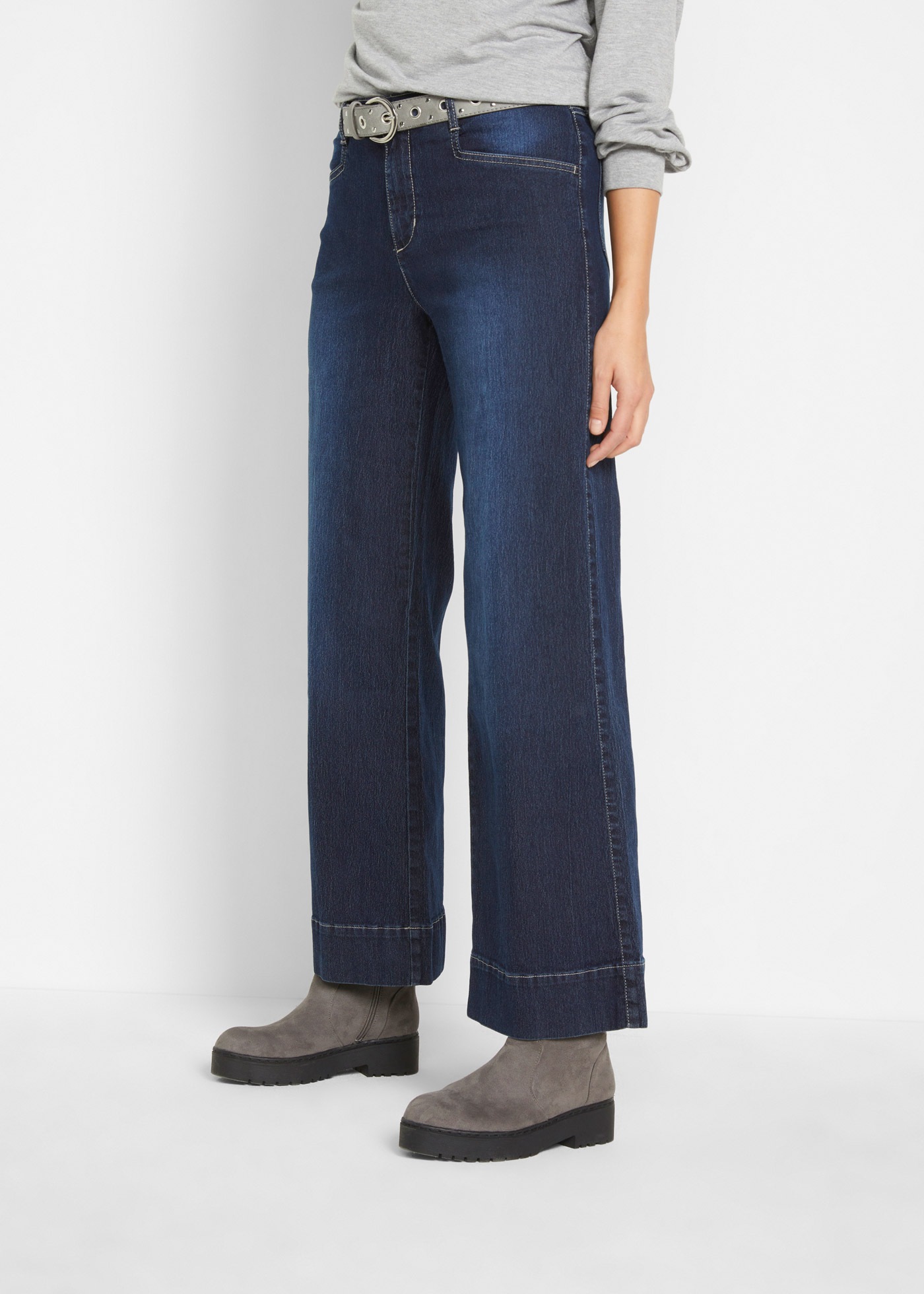 bonprix Weite Jeans »Wide Leg Jeans Mid Waist, Stretch« 2 Stk. im Five-Pocket Style und mit leicht ausgestelltem Bein