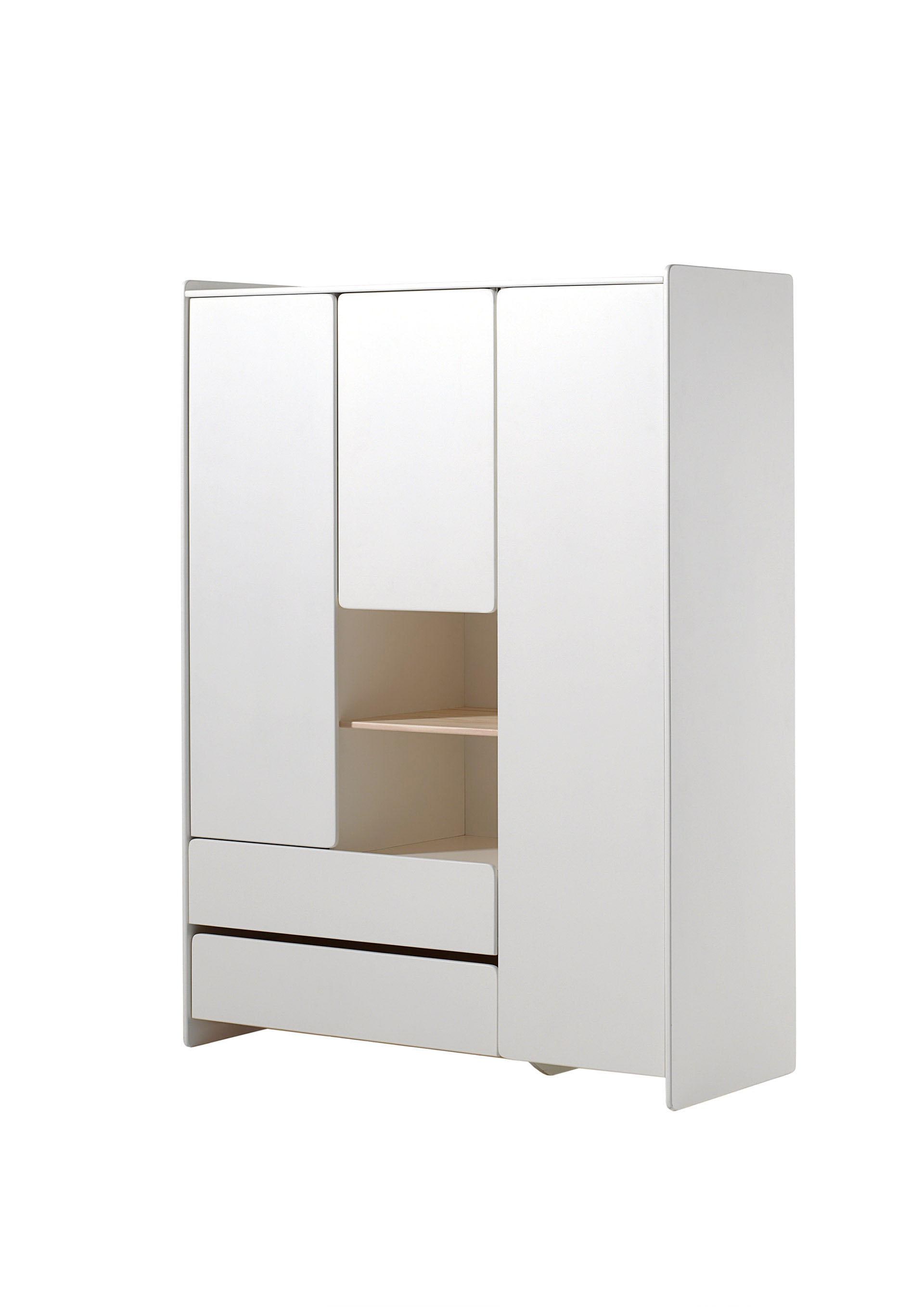 Vipack Kleiderschrank »Kiddy, mit funktioneller Einteilung und 2 Schubladen, stabil gebaut«, (H/T ca. 180x55cm, MDF weiss lackiert, Fachboden Kiefer), MDF-Oberfläche