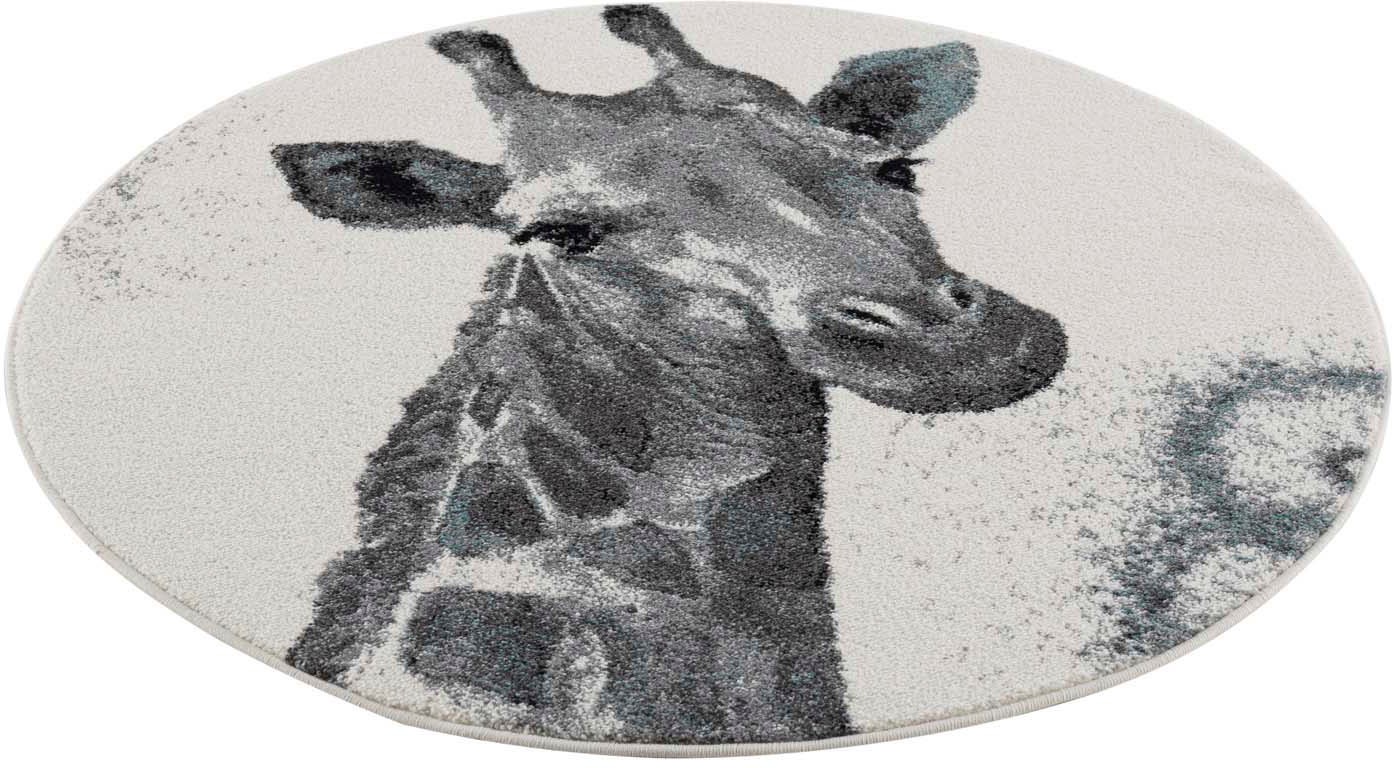 Carpet City Kinderteppich »Savanna 9370«, rund, 11 mm Höhe, Spielteppich, Teppich, Giraffe, Creme/ Grau, Kurzflor