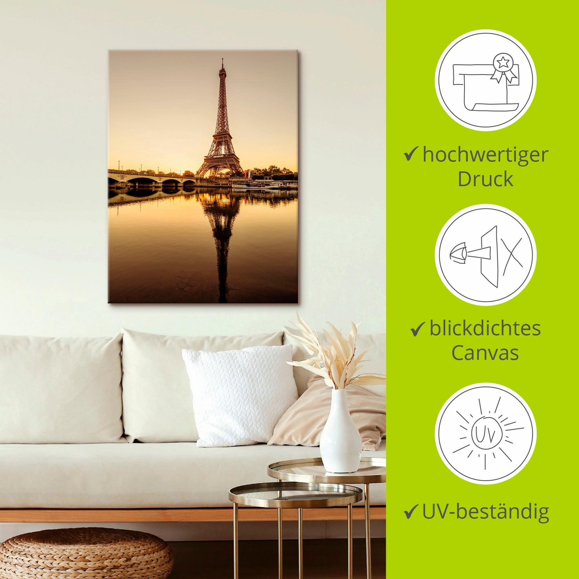 Artland Leinwandbild »Paris Eiffelturm V«, Gebäude, (1 St.), auf Keilrahmen gespannt
