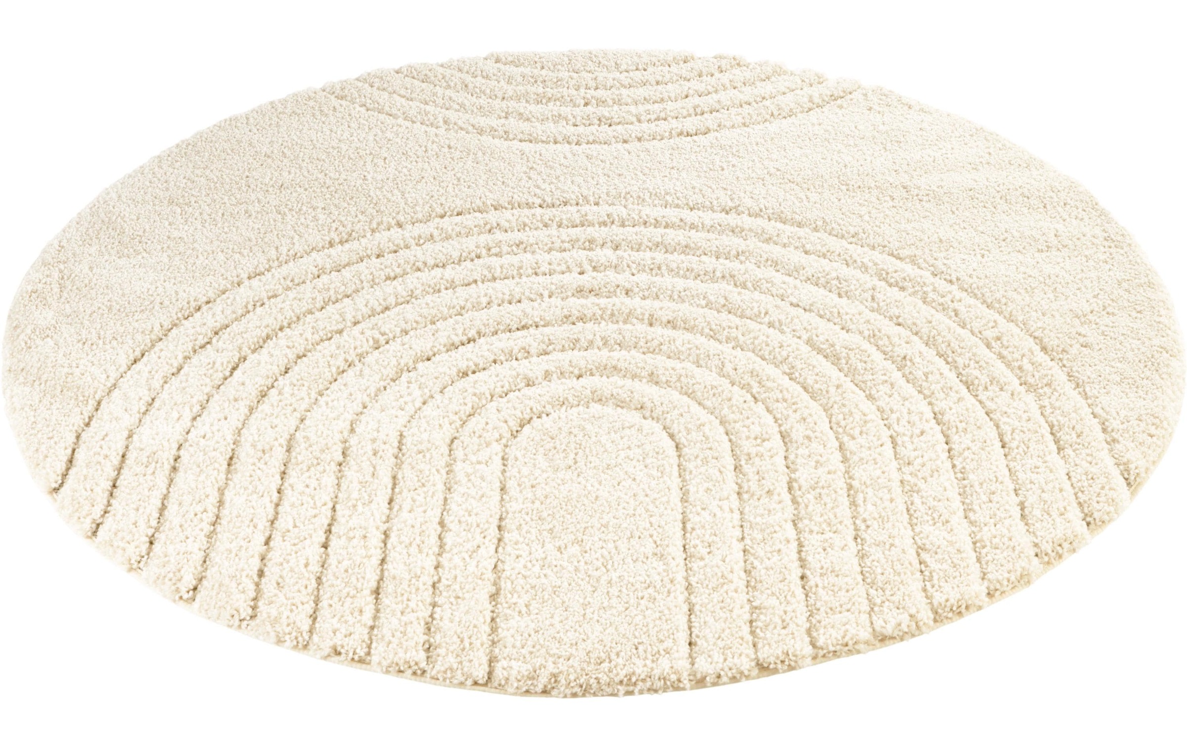 THE RUGS Fergus Design Deep Pile Round Rug Soft 22mm Plush Geometric in Cream | Size: 160cm diameter