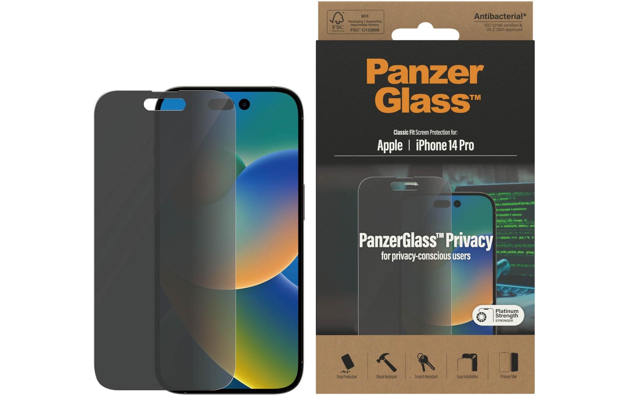PanzerGlass Displayschutzglas »Classic Fit Privacy iPhone 14 Pro«, für iPhone 14 Pro, (1 St.)