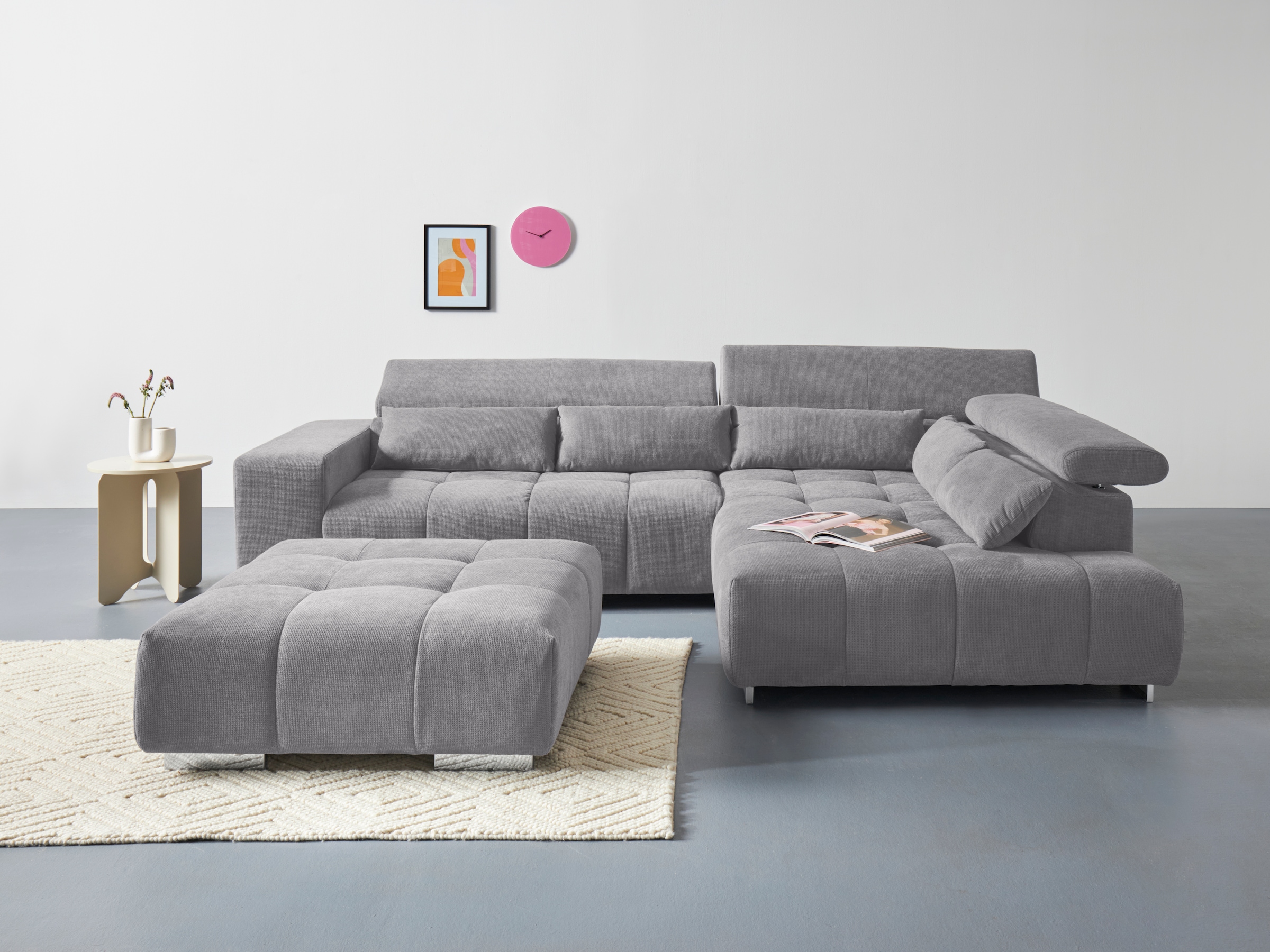 COTTA Ecksofa »Orion L-Form«, mit Kopfteilverstellung & 5 Nierenkissen