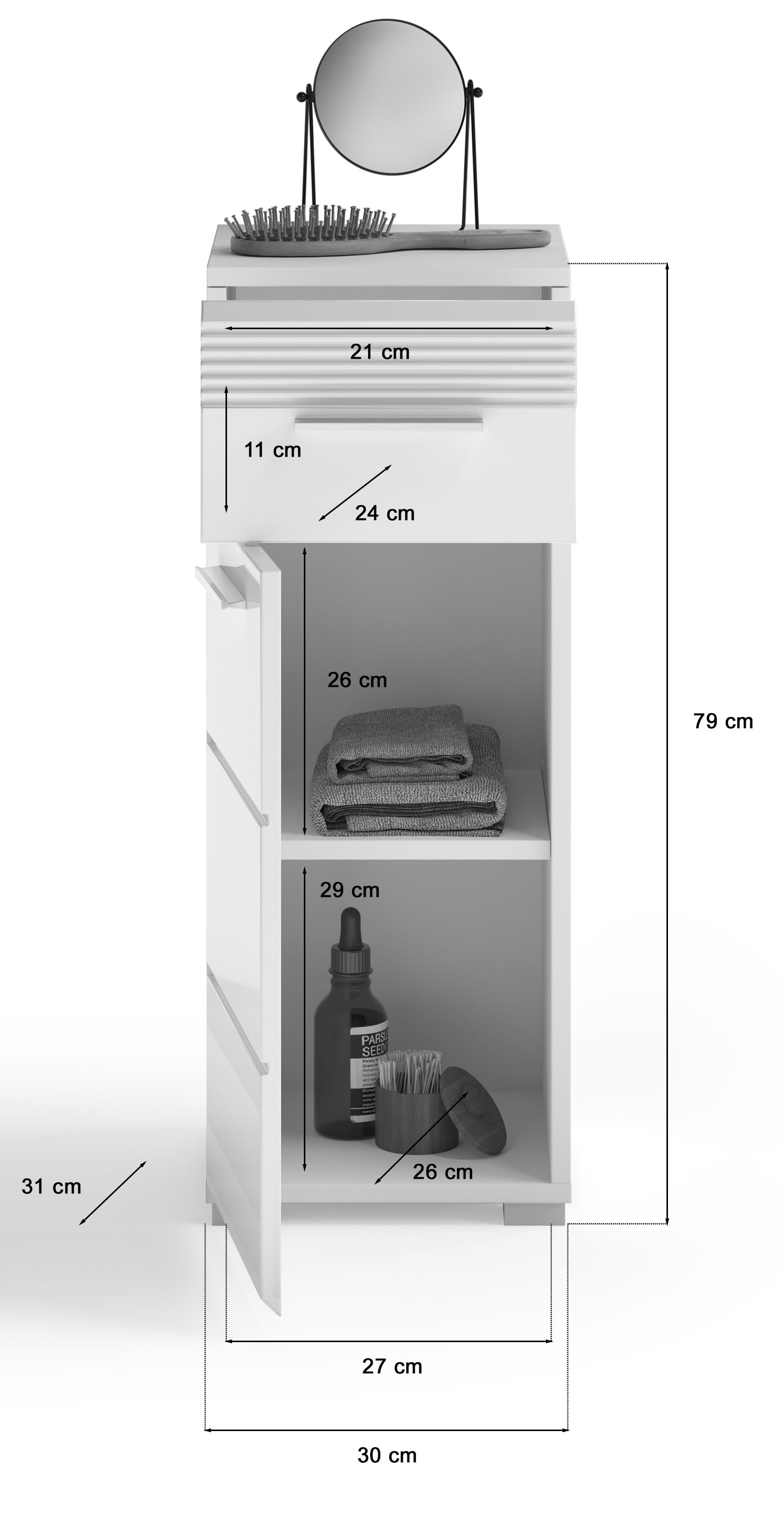 INOSIGN Unterschrank »Malmö, Breite 30 cm, 1 Tür (Türanschlag wechselbar), 1 Schubkasten«, in verschiedenen Farben erhältlich, Badmöbel, Badschrank, Kommode, Bad