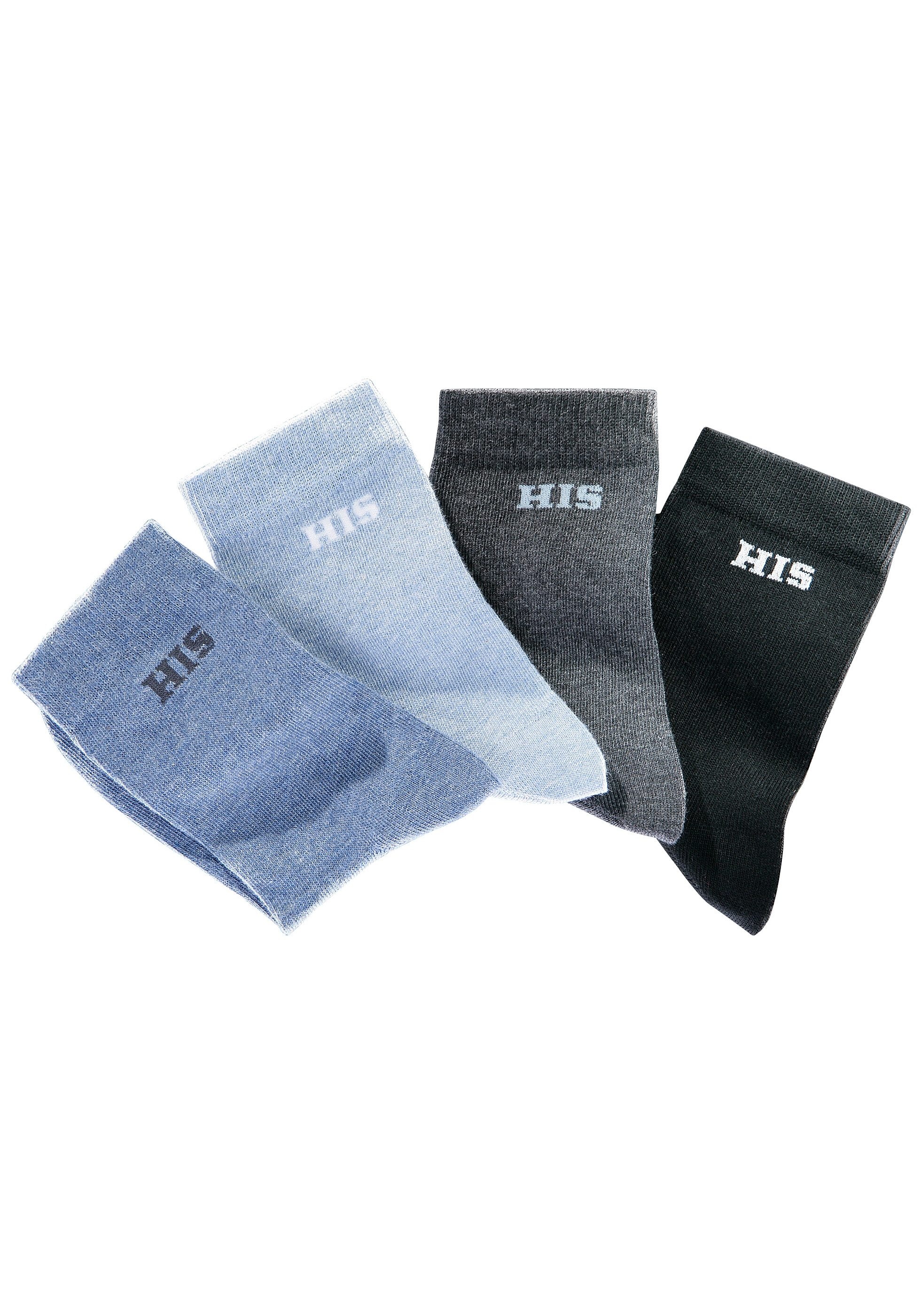 H.I.S Basicsocken, (Packung, 4 Paar), mit eingestricktem Markenlogo