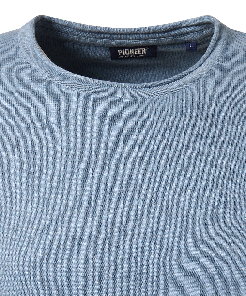 Pioneer Authentic Jeans Rundhalspullover, Ausschnitt mit Rollkante, Aussennähte