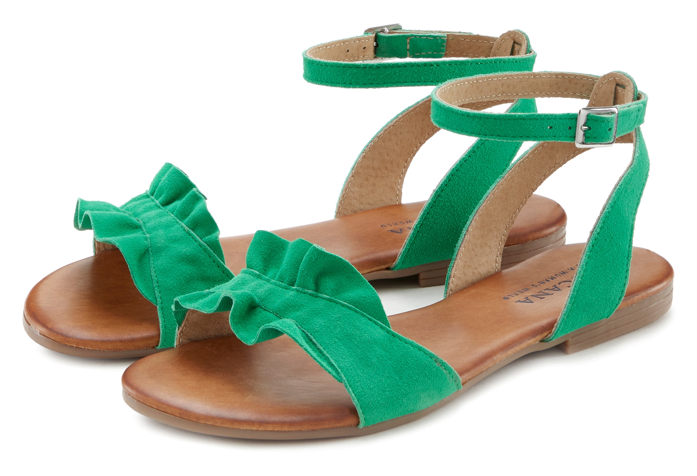 LASCANA Sandale, Sandalette, Sommerschuh aus hochwertigem Leder mit kleinen Rüschen