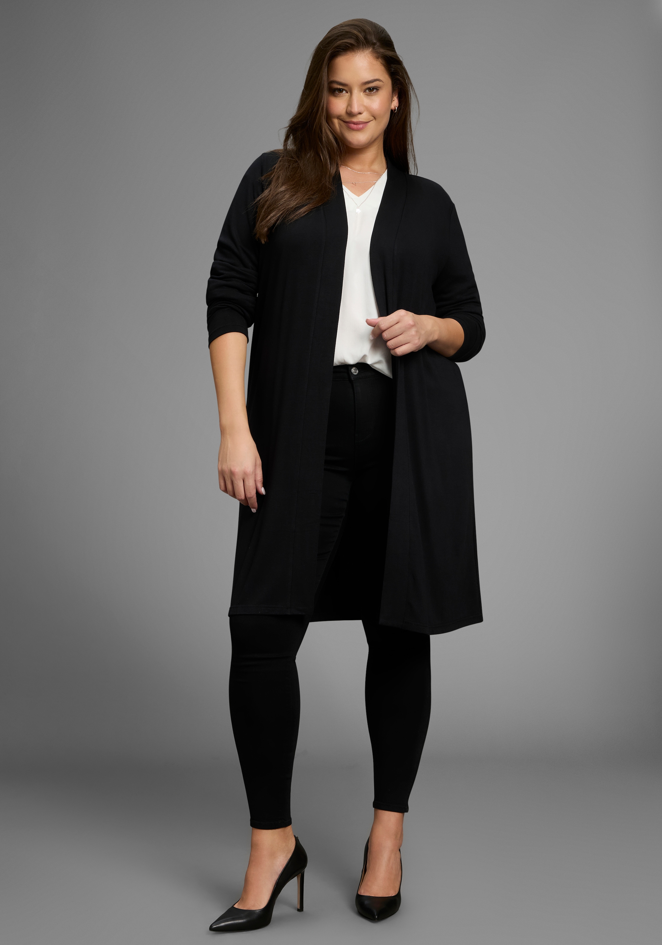 Laura Scott CURVE Longstrickjacke, aus weichem, angenehmem fliessendem Jerseymaterial - GROSSE GRÖSSE