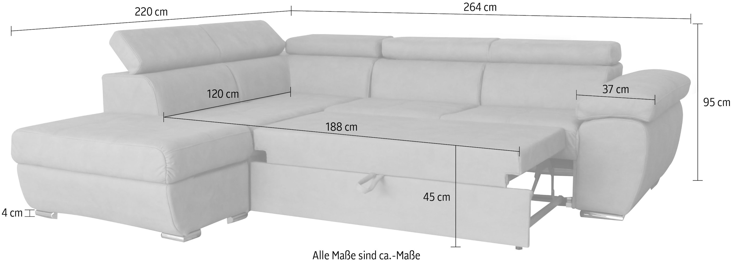 GEPADE Ecksofa »Fina, L-Form«, mit Schlaffunktion, verstellbaren Kopfstützen und Stauraum