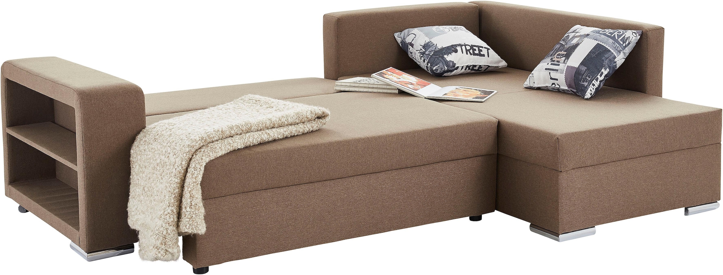 COLLECTION AB Ecksofa »John L-Form«, mit Bettfunktion, Bettkasten und integriertem Regal