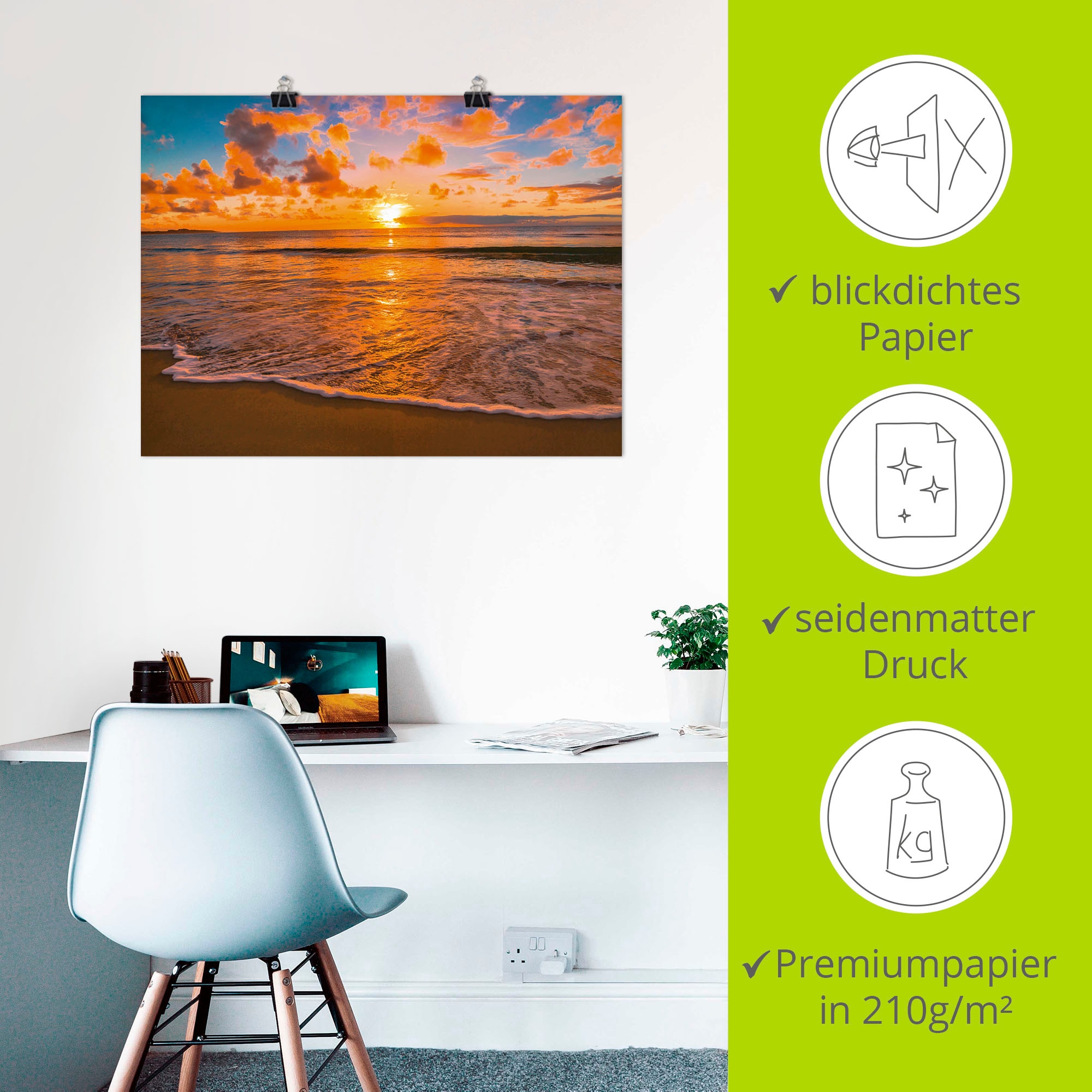 Artland Wandbild »Sonnenuntergang am Strand«, Sonnenaufgang & -untergang, (1 St.), als Leinwandbild, Poster in verschied. Grössen