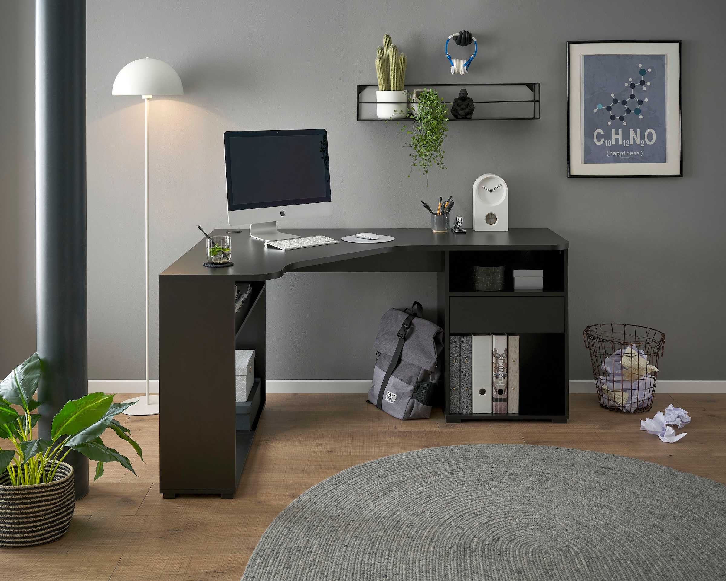 BEGA OFFICE Eckschreibtisch »BC3155«, schwarz mit Ablagefächer und Schublade