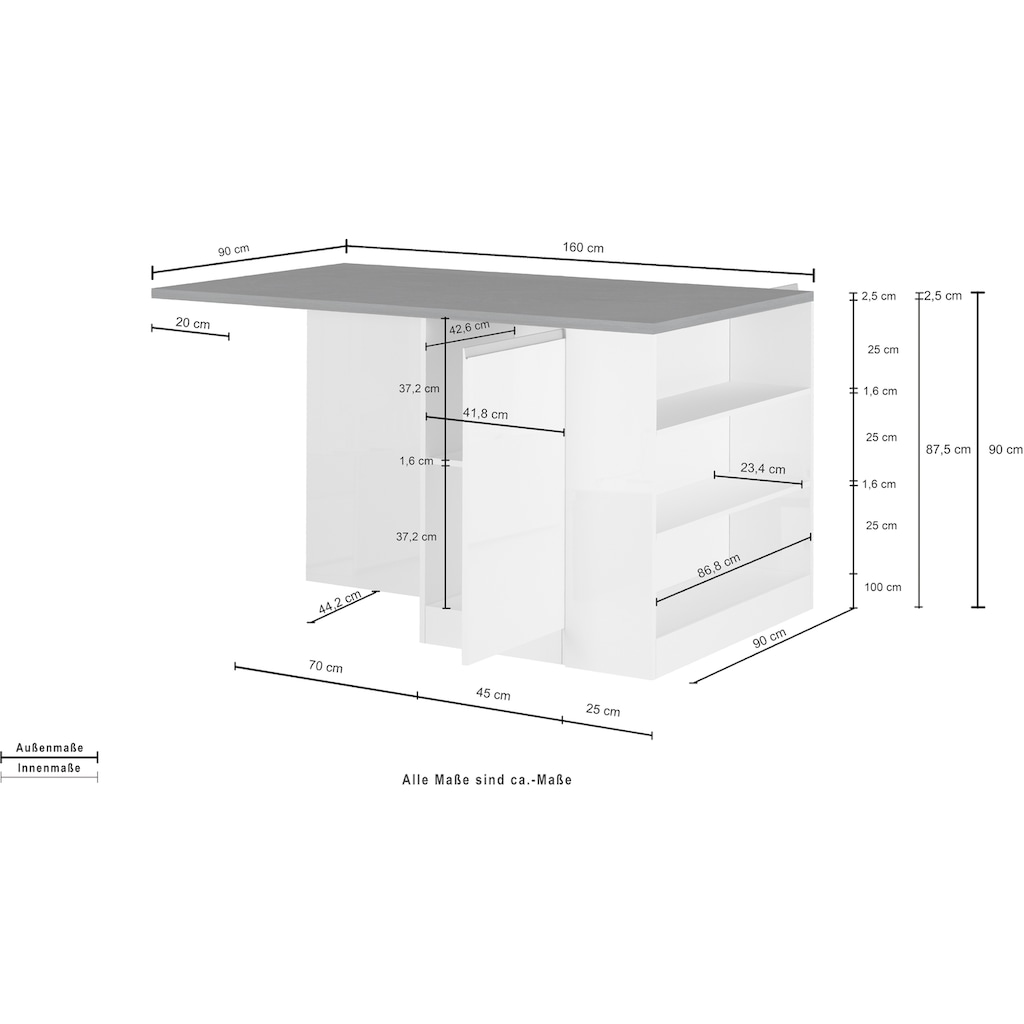 Kochstation Kücheninsel »KS-Sole«, Breite 160 cm, 2 Türen, 4 offene Fächer