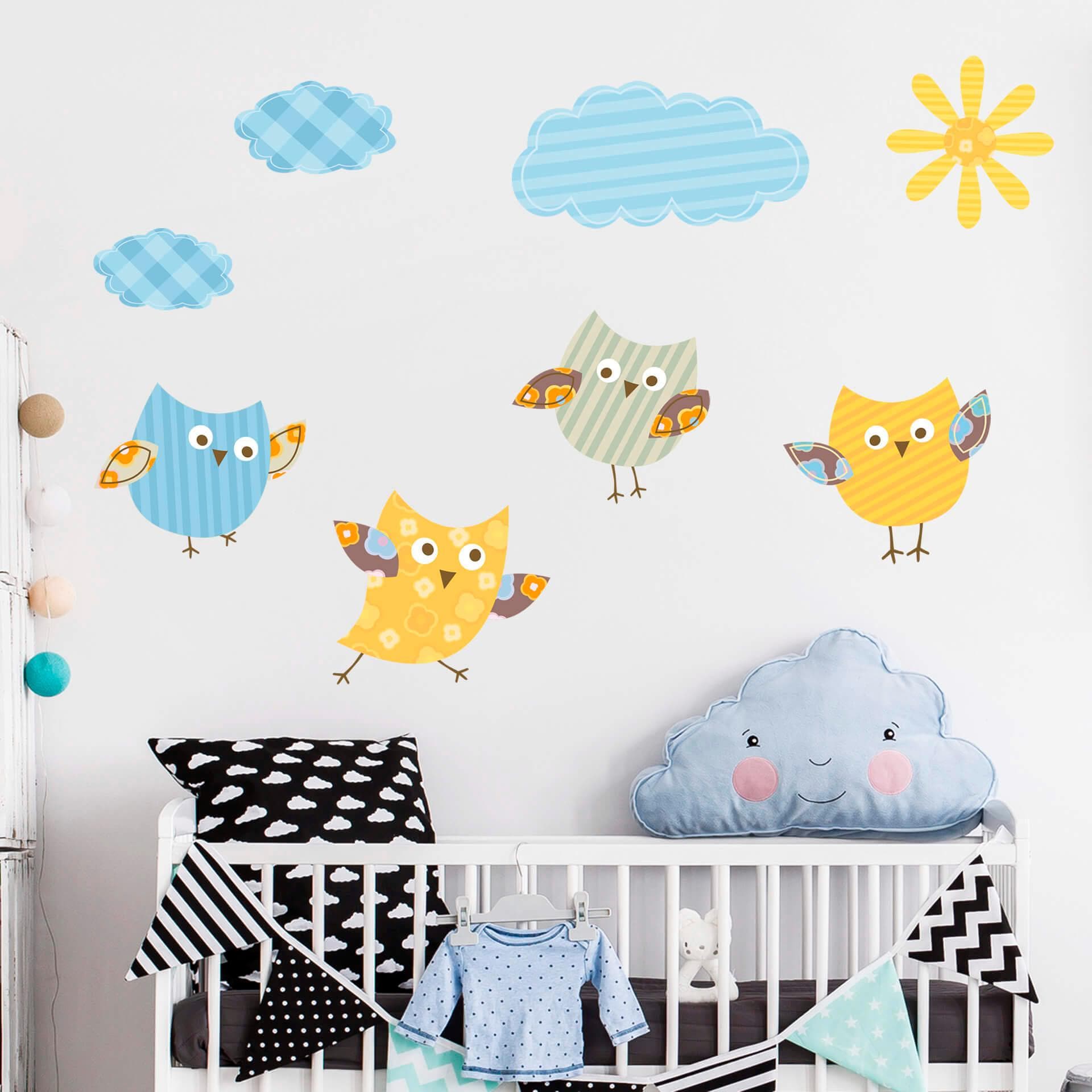 Wall-Art Wandtattoo »Kinderzimmer Eule Baby Vögel Set«, selbstklebend, entfernbar