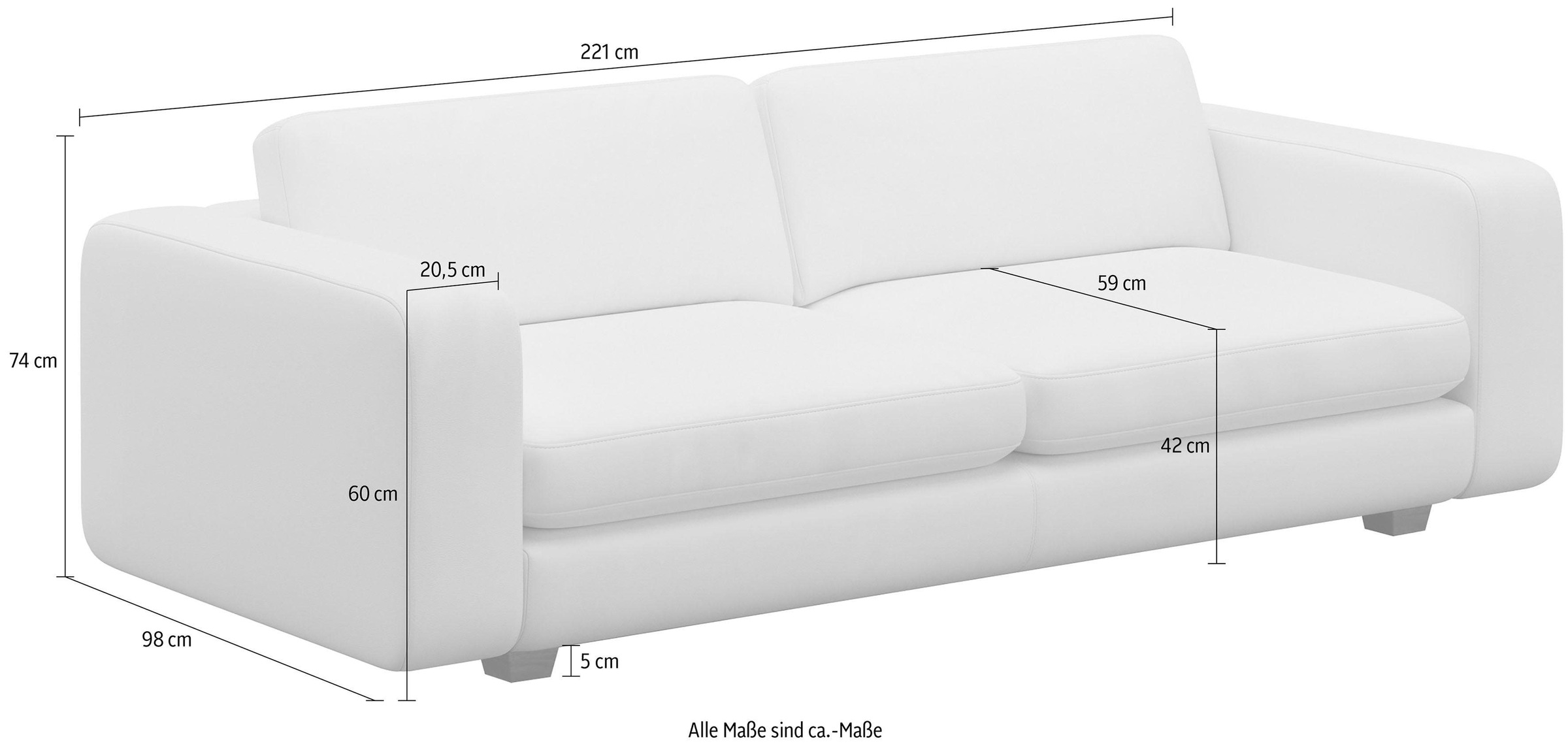 machalke® 3-Sitzer »valentino«, mit breiten Armlehnen, Füsse Walnuss, Breite 221 cm