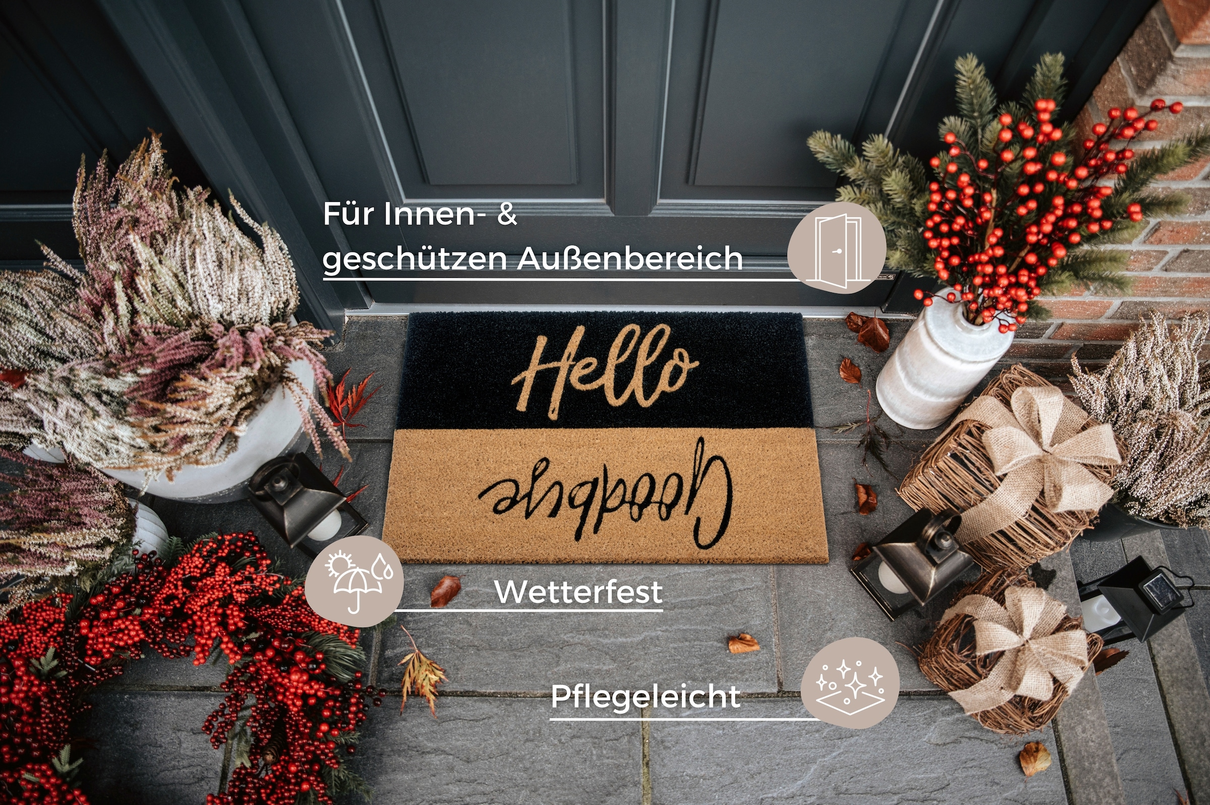 HANSE Home Fussmatte »Kokos Contrast Hello Goodbye, Türmatte«, rechteckig, 15 mm Höhe, Kokos, Schmutzfangmatte, Outdoor, Rutschfest, Innen, Kokosmatte, Flur