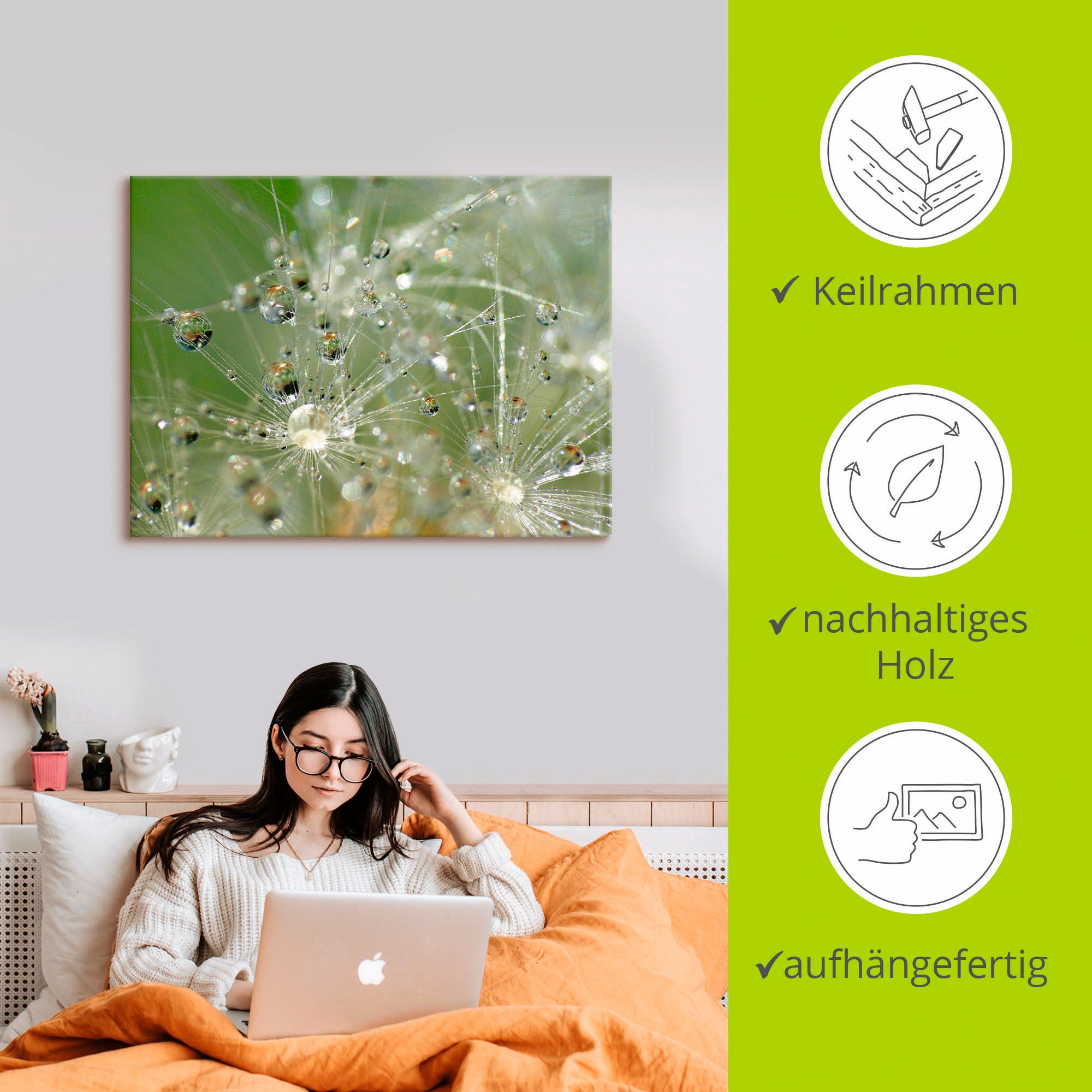 Artland Wandbild »Wassertropfen Pusteblume«, Blumen, (1 St.), als Leinwandbild, Wandaufkleber in verschied. Grössen