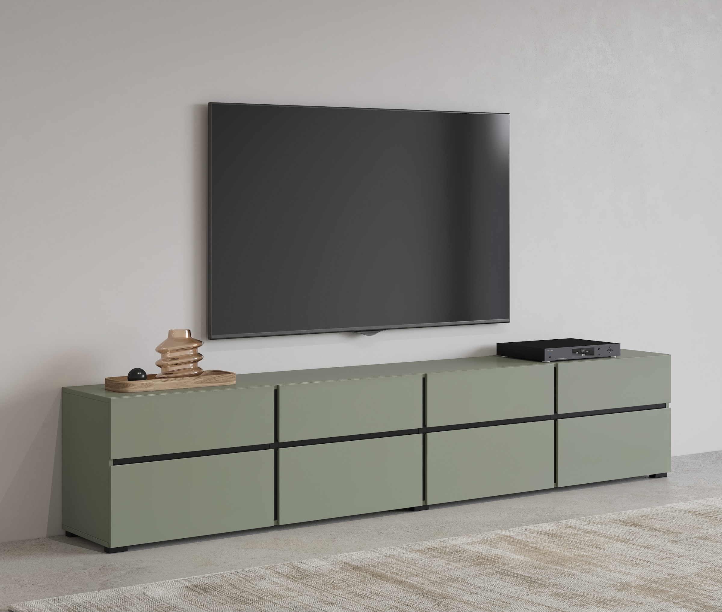 INOSIGN Lowboard »Cross, moderne grifflose TV-Kommode,4 Klappen/4 Schubkästen«, Breite 225 cm, TV-Schrank mit viel Stauraum, TV-Board