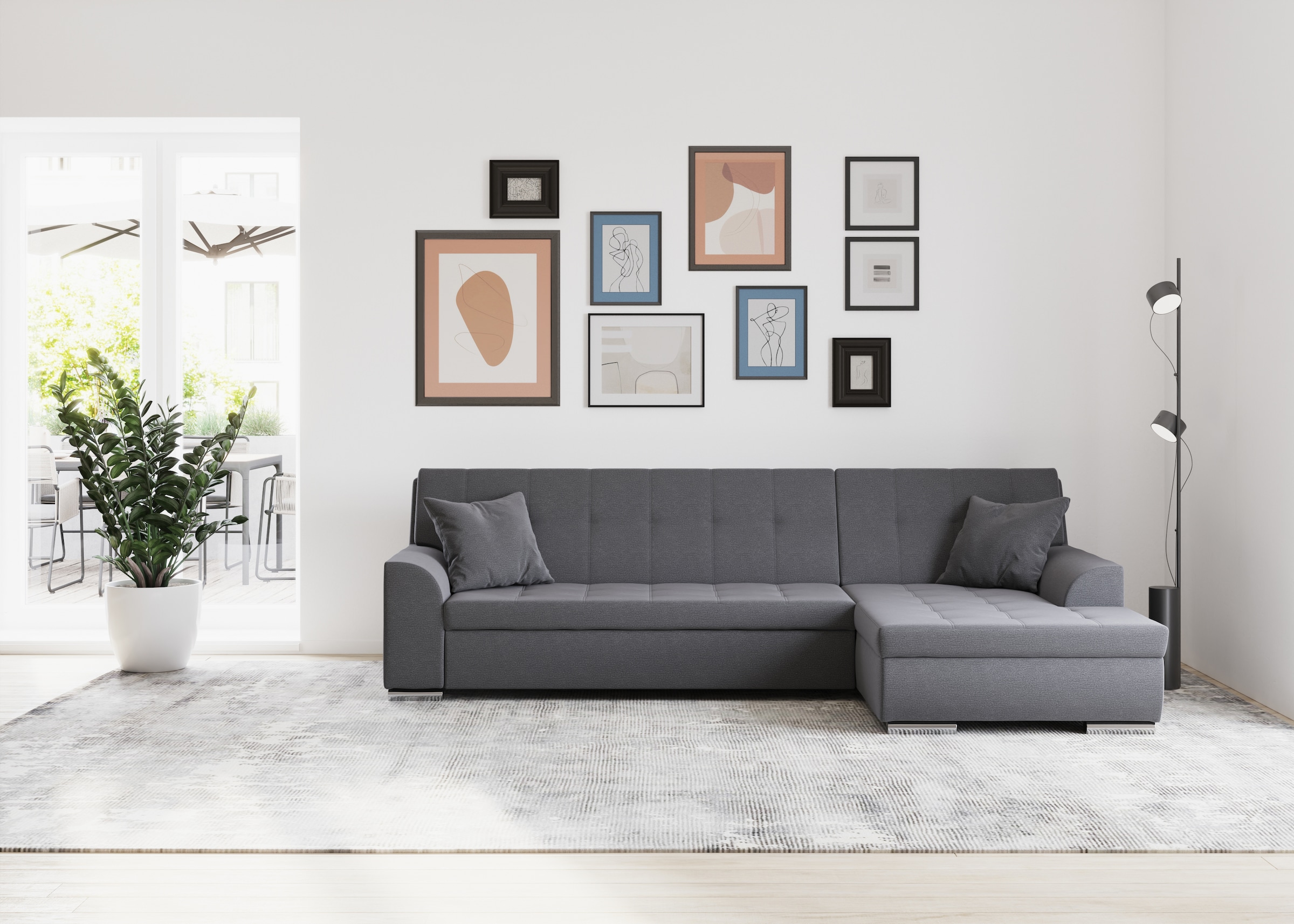 DOMO collection Ecksofa "Treviso viele Bezüge, auch in Cord, L-Form, B/T/H: 267/80/83 cm" wahlw. mit Bettfunktion, inkl. Zierkissen, Unser Dauertiefpreis