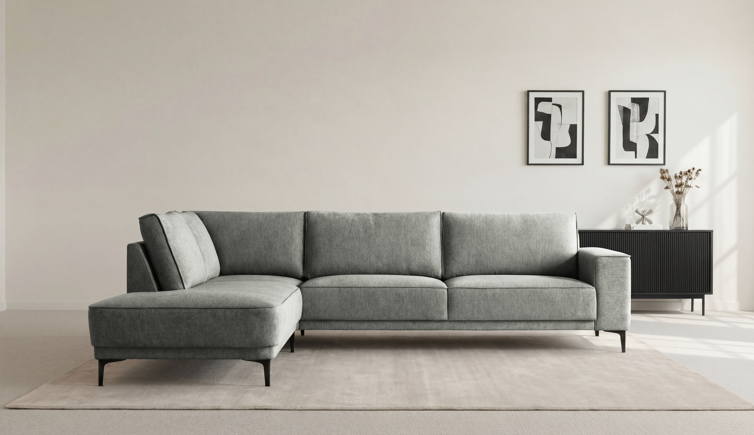 GOODproduct Ecksofa "Casina" mit abgerundeter Ottomane, in einem weichen Chenille-Stoff