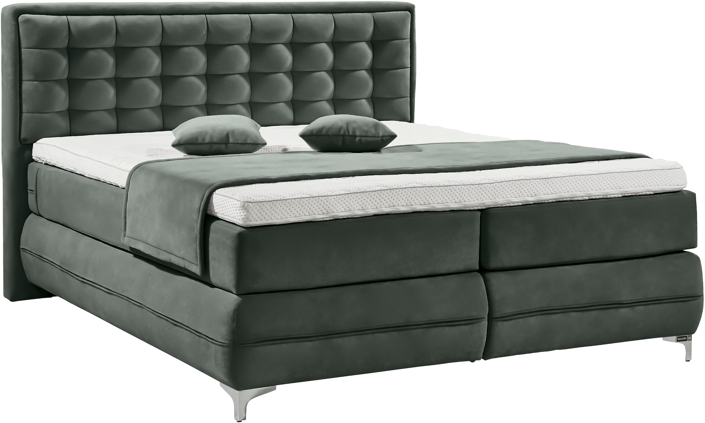Musterring Boxspringbett »Dubai«, Winkelfuss in Chrom, 3 Härtegrade, Kopfteil in Kassettensteppung
