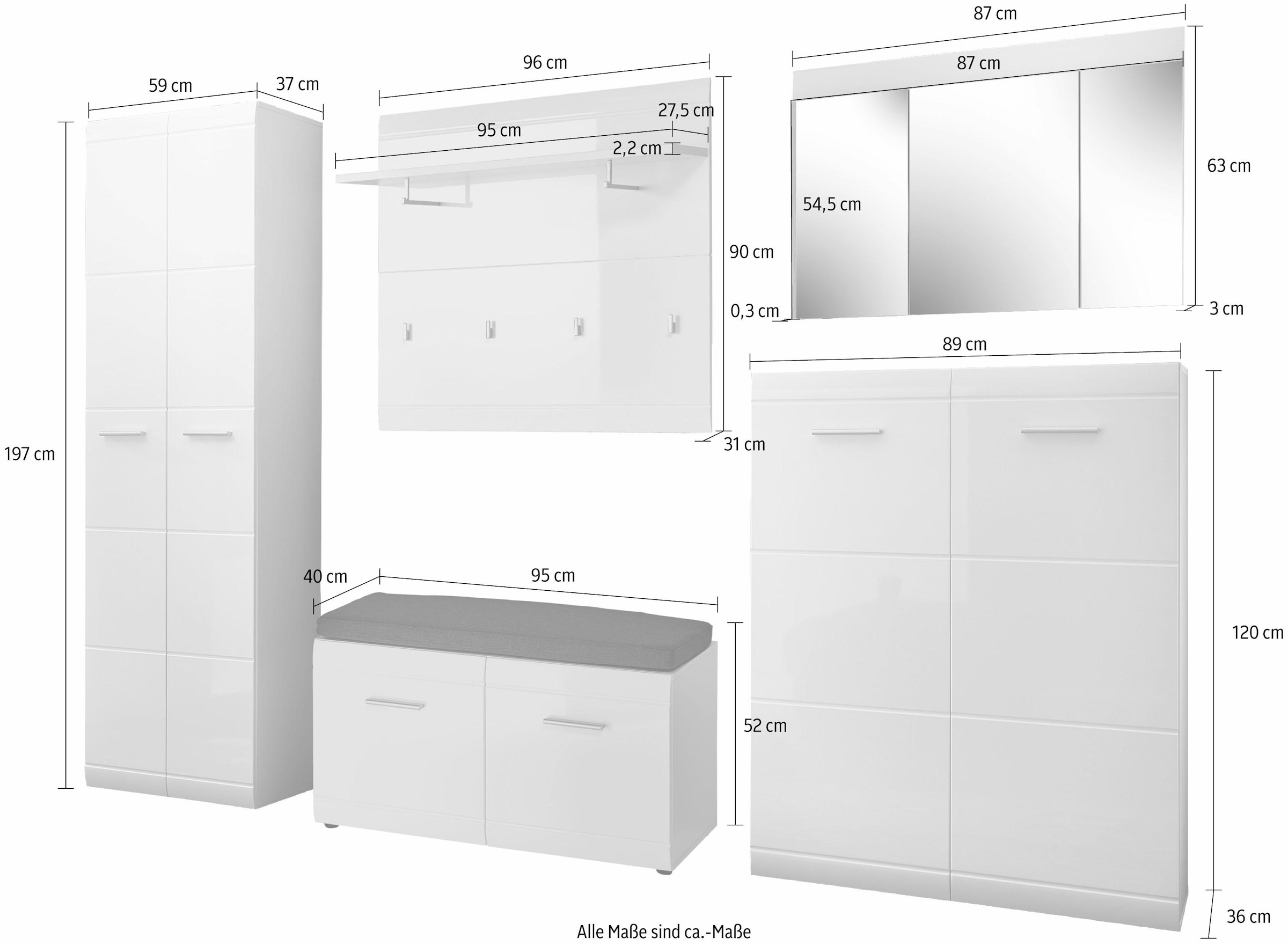 GERMANIA Garderoben-Set »Adana«, (Set, 6 St.), Farbe weiss mit Hochglanz Fronten