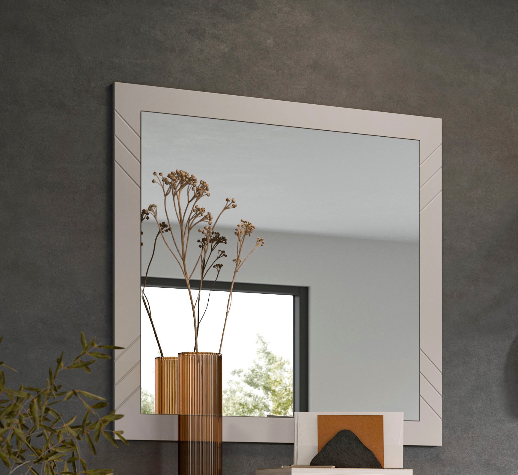 INOSIGN Wandspiegel »Mento, quadratisch 80 x 80cm, Umlaufender Rahmen mit Ornamentfräsung«, grosse Spiegelfläche, Garderobespiegel,Flurspiegel,Dielenspiegel