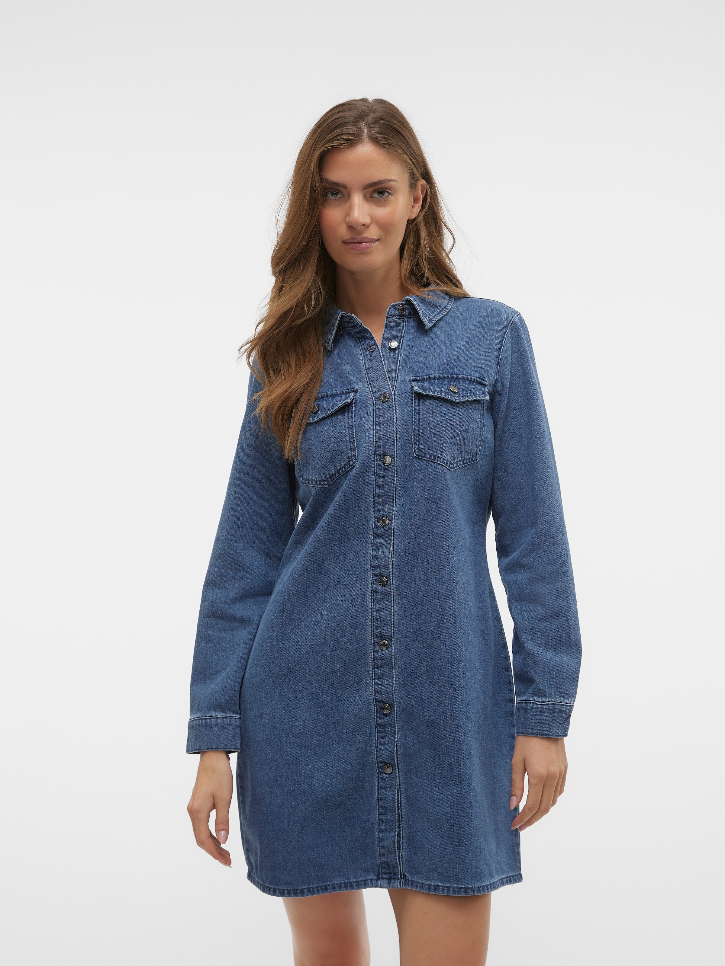 Vero Moda Jeanskleid »VMJENNIE LS SHORT DENIM DRESS GA NOOS« Brusttaschen