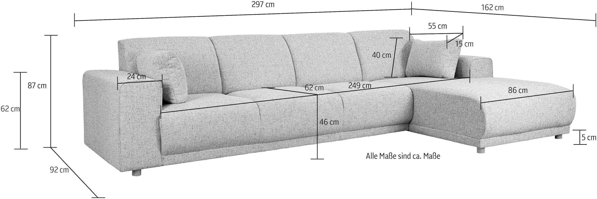 Home affaire Ecksofa »LEMPS wahlweise Recamiere links oder rechts L-Form«, incl. Zierkissen, Stellmasse 297x162 cm