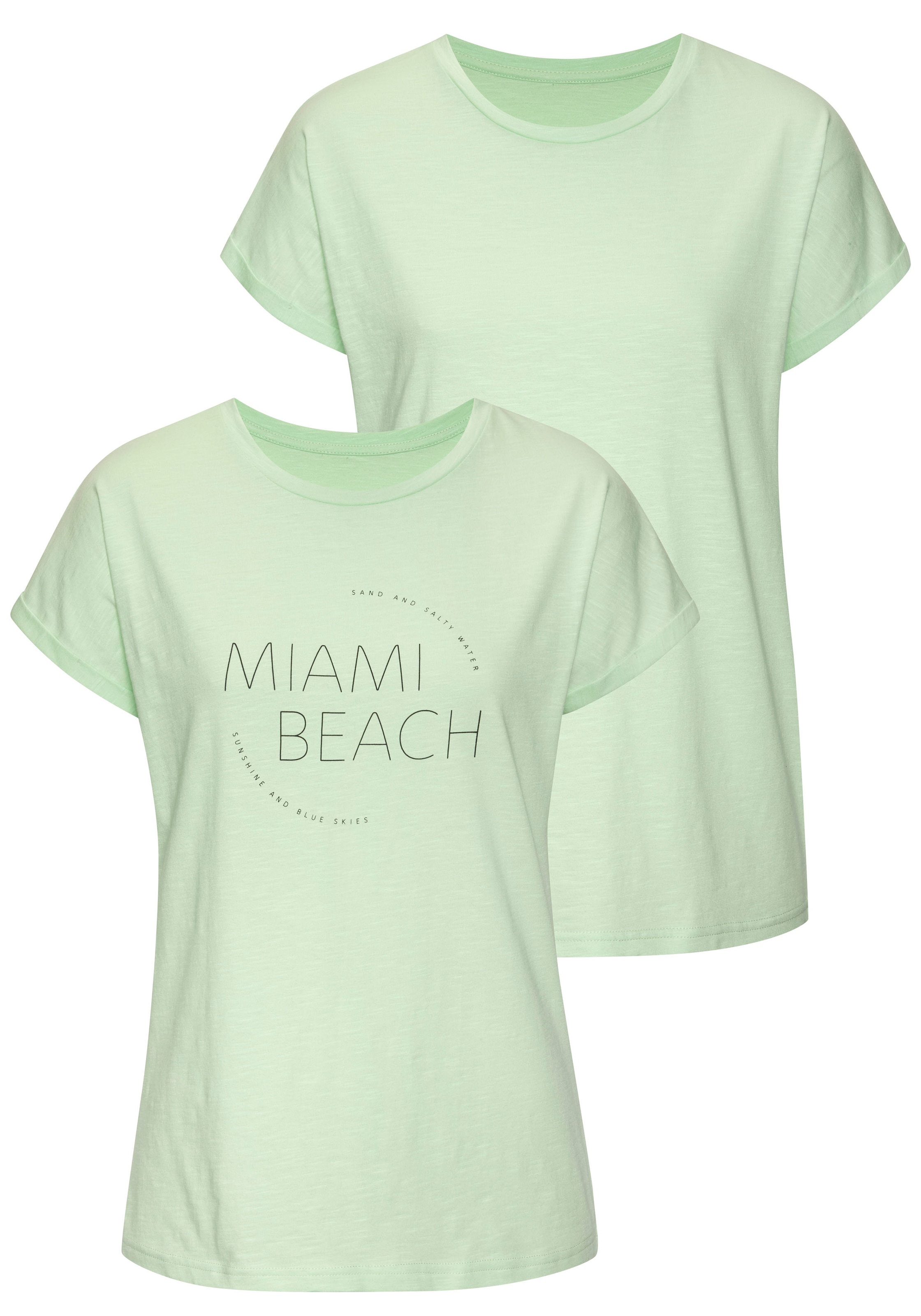 Vivance T-Shirt »mit modischem Frontprint« 2er-Pack, aus weicher Baumwoll-Qualität