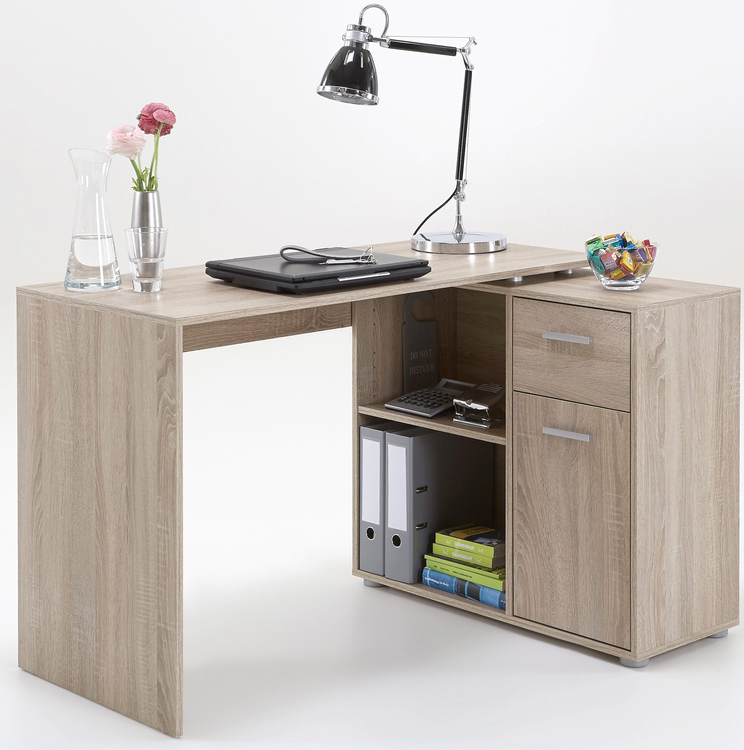 Schreibtisch Jelmoli-Versand Stauraum, online FMD / | mit Sideboard drehbar, Breite Eckschreibtisch »AUGSBURG«, cm bestellen 117/148