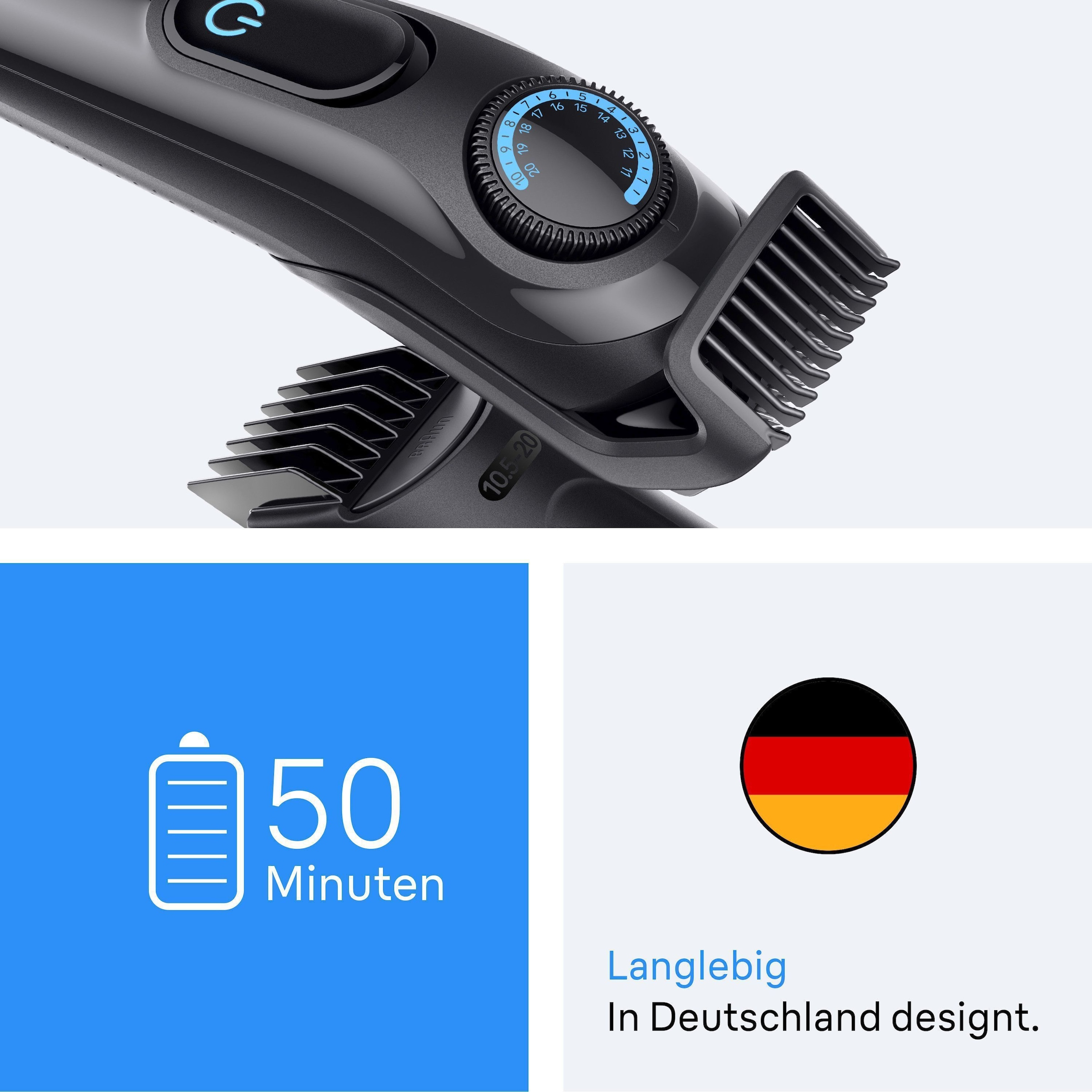 Braun Haarschneider »Barttrimmer Series 3 BT3520«, ultrascharfe Klinge, 50 Min Akkulaufzeit, 40 Längeneinstellungen