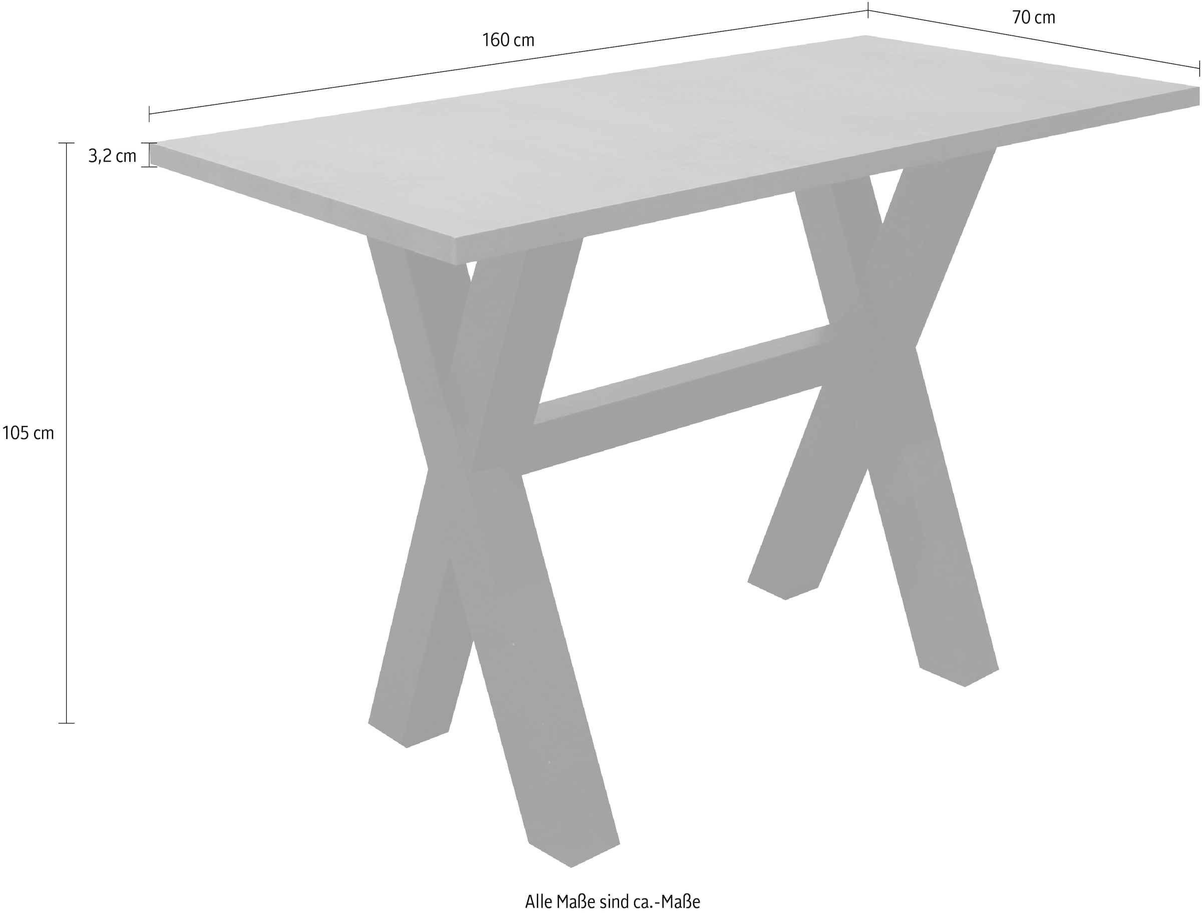 Mäusbacher Bartisch, Gestell in X-Form (Breite 120, 140 oder 160 cm)