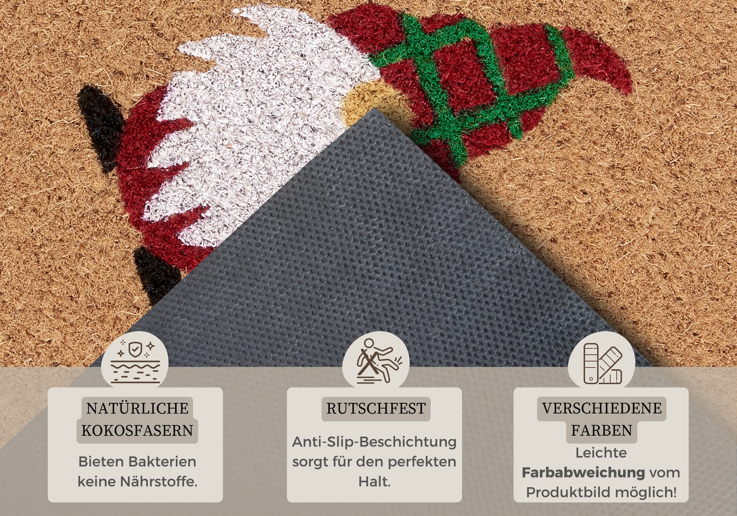 HANSE Home Fussmatte »Kokos Welcome Gnome«, rechteckig, 15 mm Höhe, Weihnachten, Schmutzfangmatte, Outdoor, Rutschfest, Innen, Kokosmatte