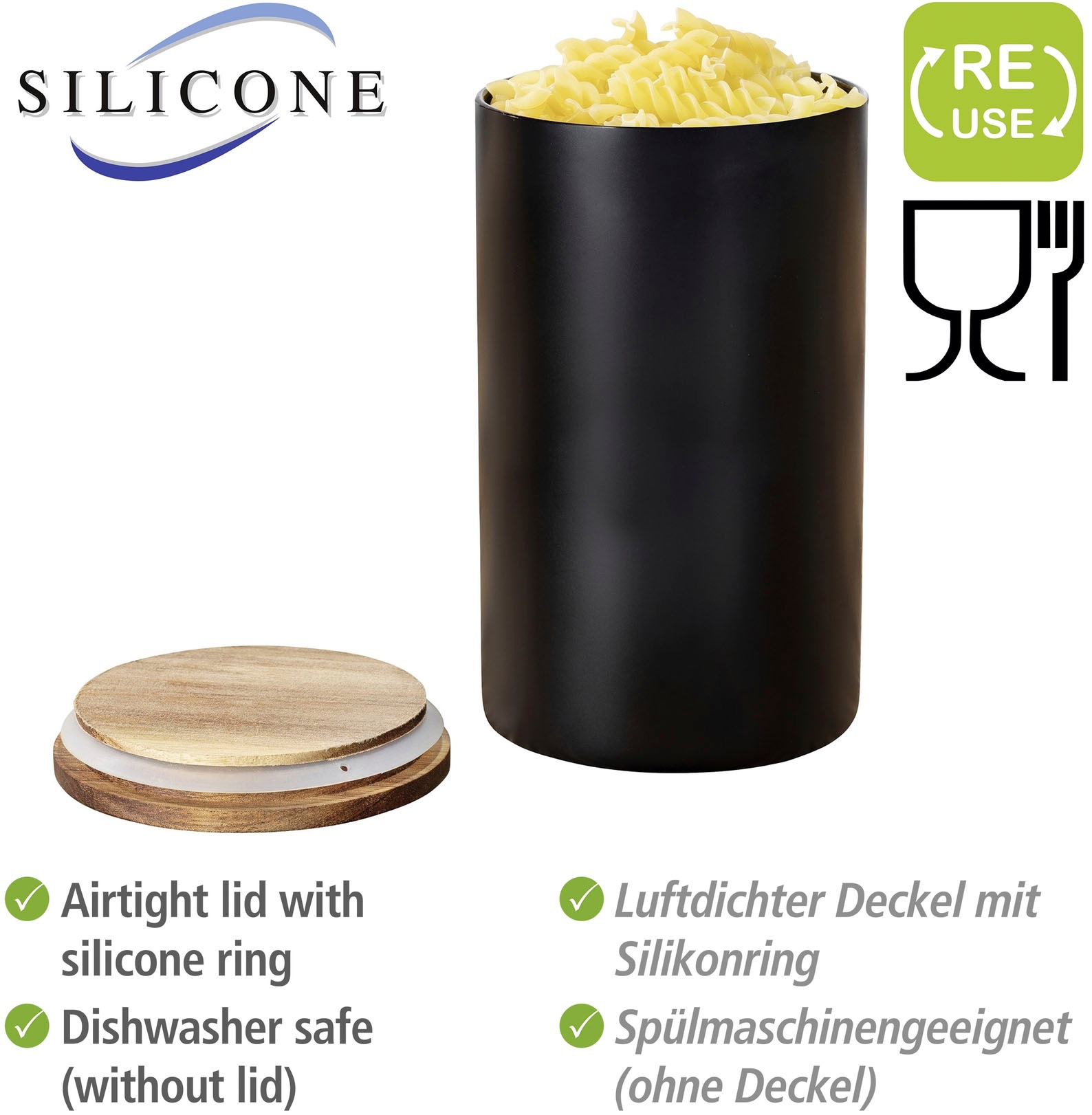 WENKO Vorratsdose »Mio«, (1 tlg.), Deckel aus FSC® zertifiziertem Akazienholz