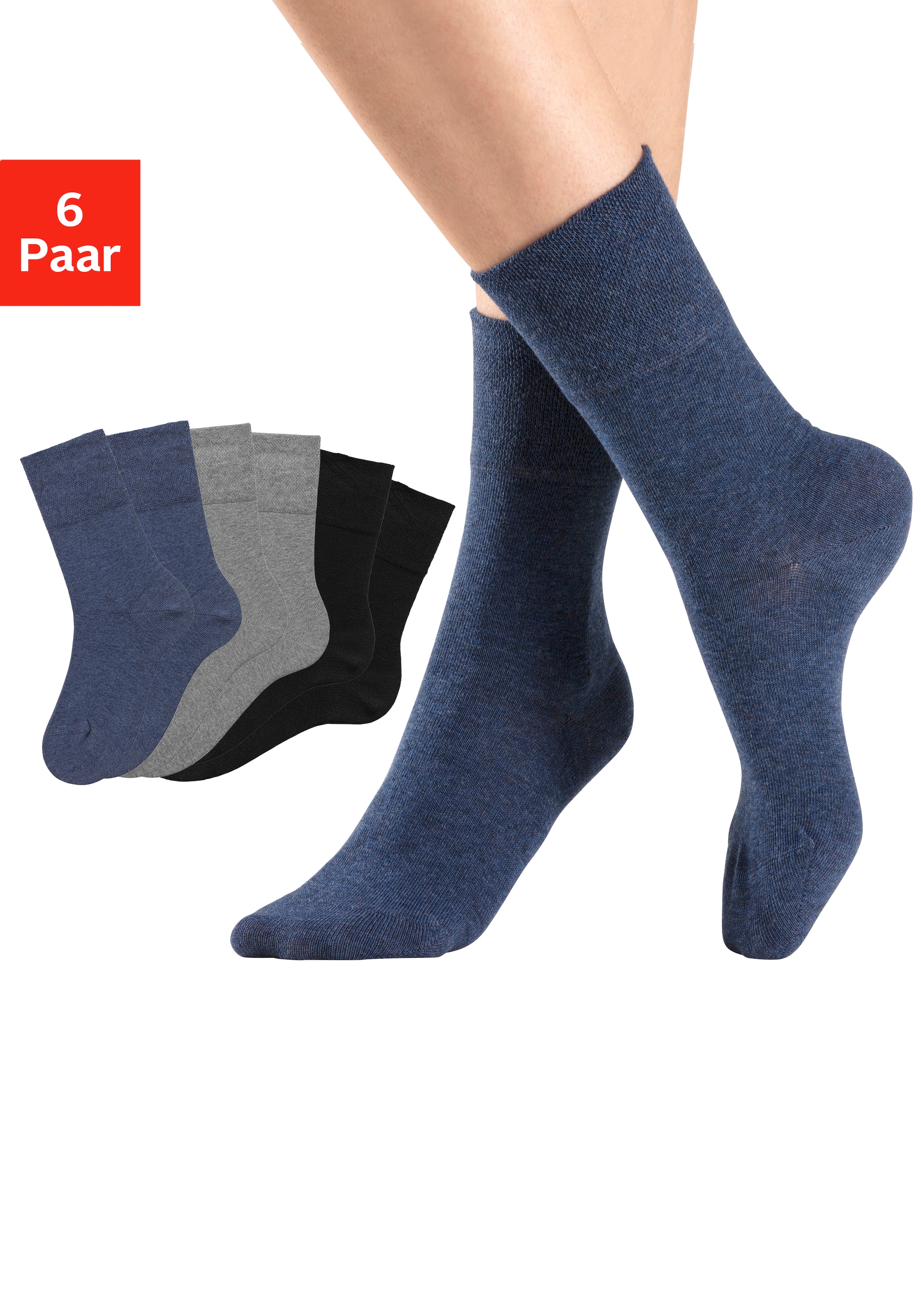 H.I.S Socken, (Packung, 6 Paar), mit Komfortbund auch für Diabetiker geeignet