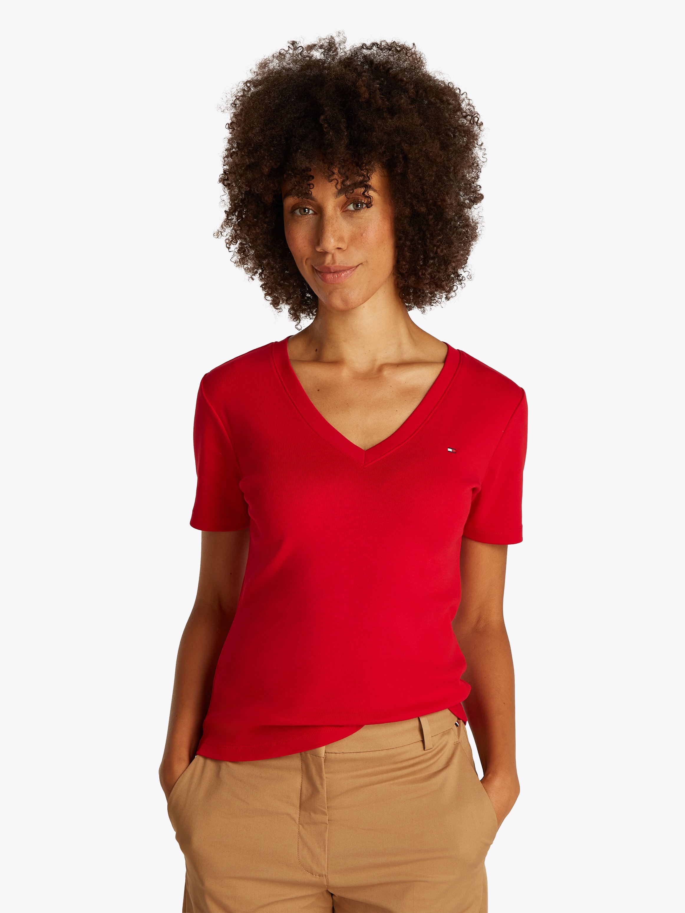 Tommy Hilfiger T-Shirt »SLIM CODY V-NK SS mit V-Ausschnitt und Streifen« Baumwolle, slim fit